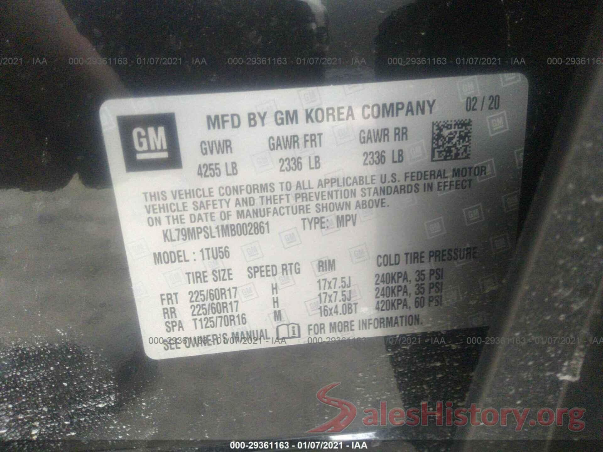 KL79MPSL1MB002861 2021 CHEVROLET TRAILBLAZER