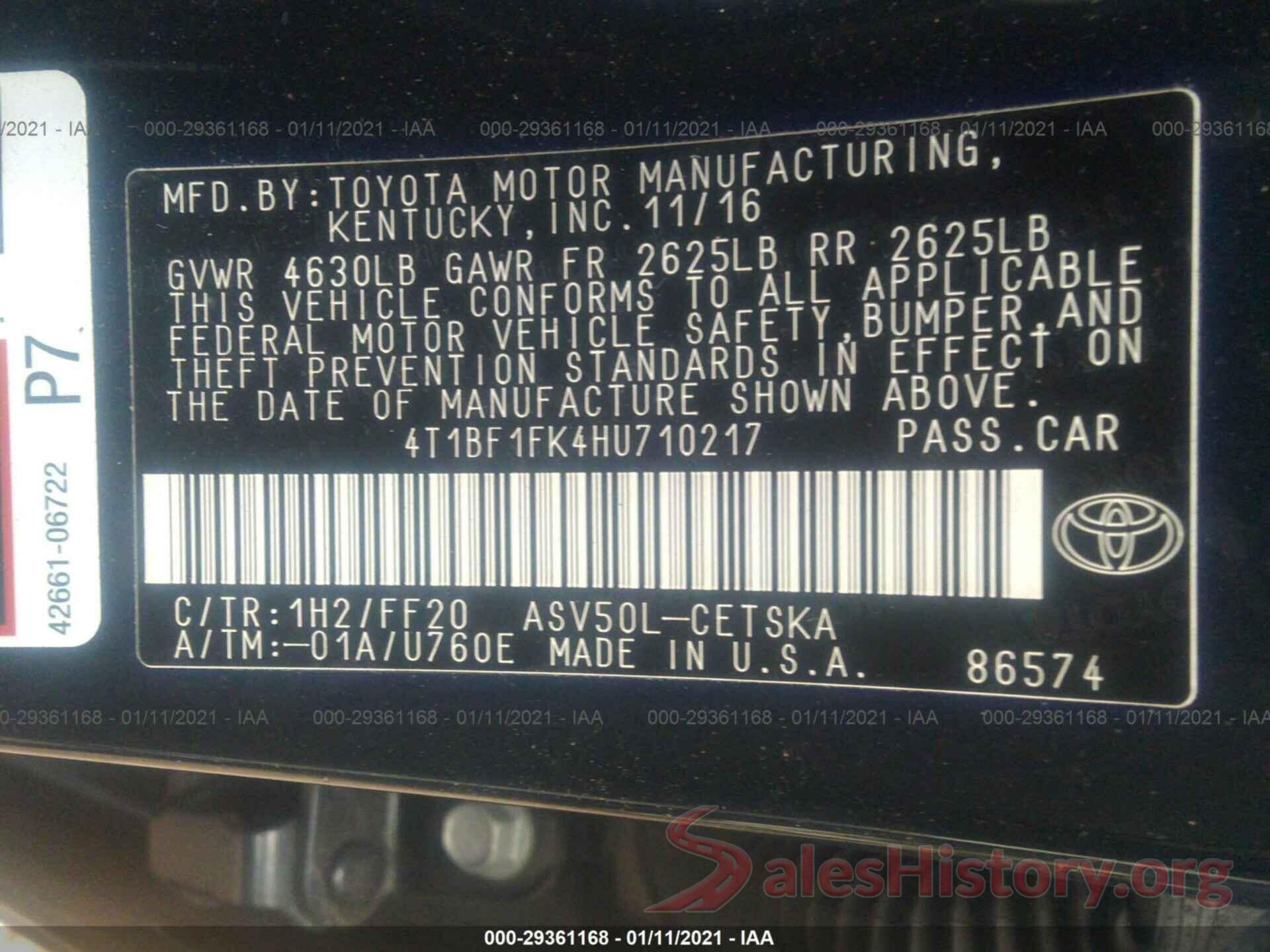 4T1BF1FK4HU710217 2017 TOYOTA CAMRY