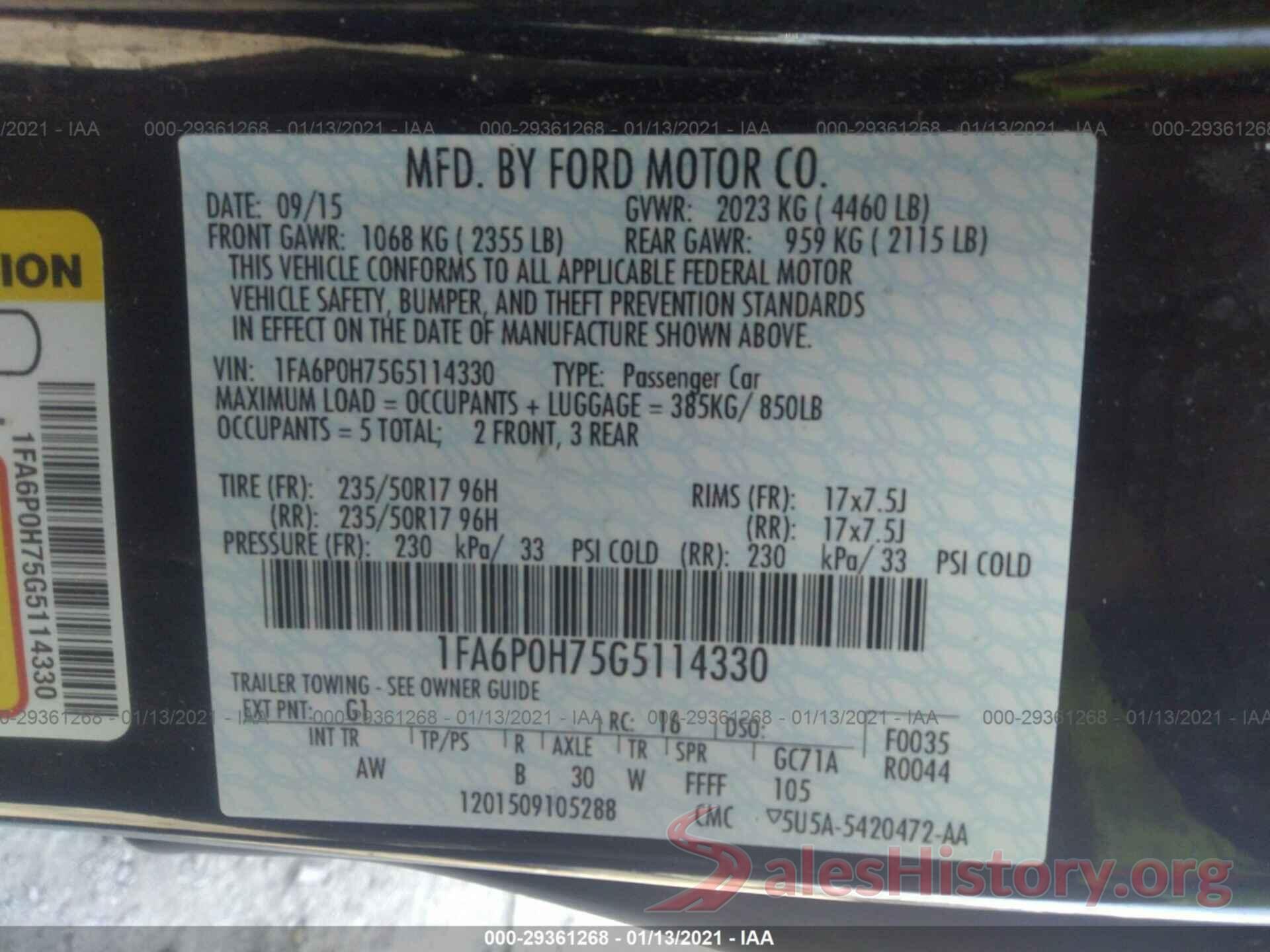 1FA6P0H75G5114330 2016 FORD FUSION