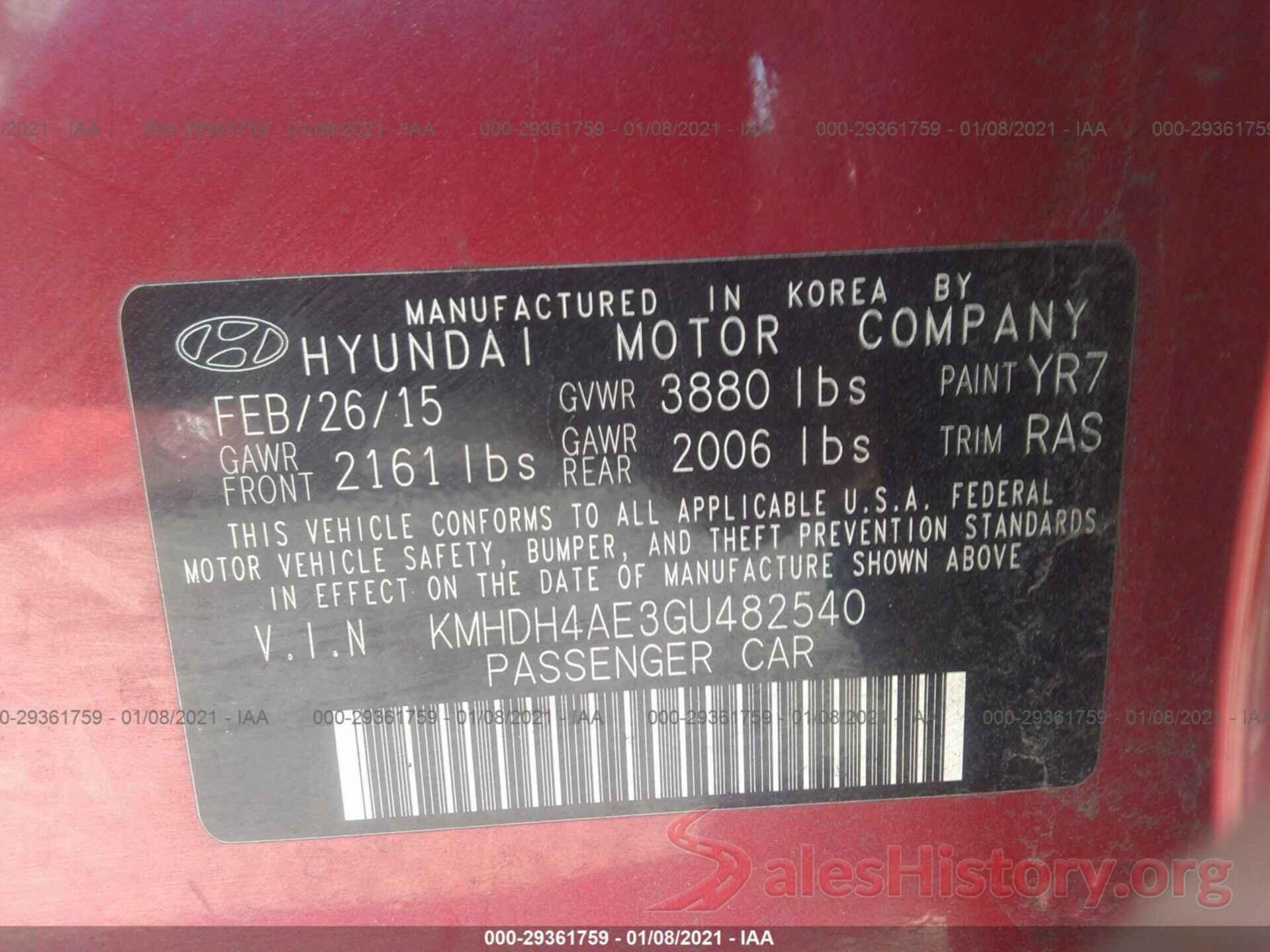 KMHDH4AE3GU482540 2016 HYUNDAI ELANTRA