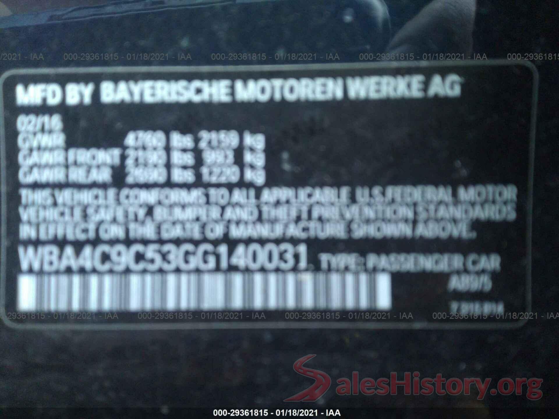 WBA4C9C53GG140031 2016 BMW 4 SERIES