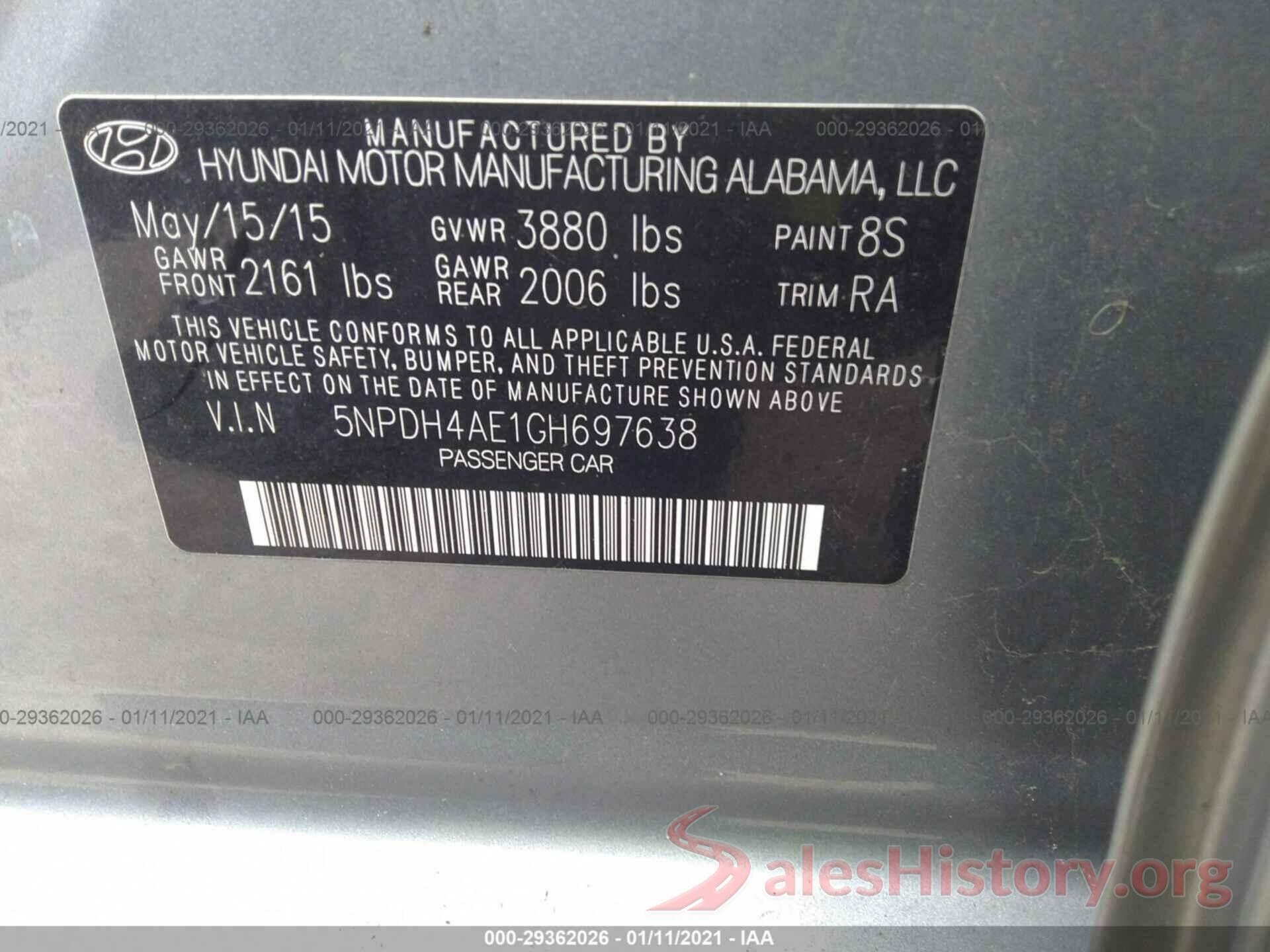 5NPDH4AE1GH697638 2016 HYUNDAI ELANTRA