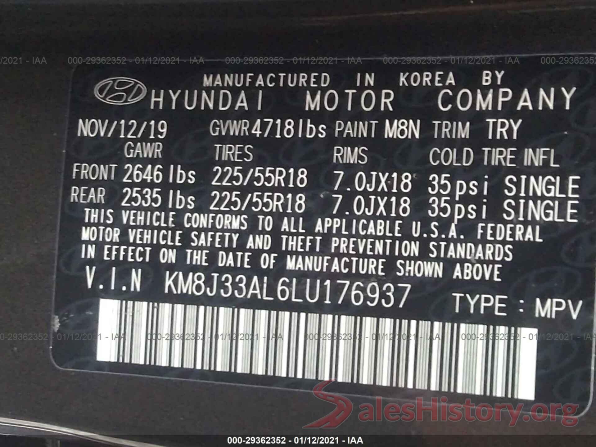 KM8J33AL6LU176937 2020 HYUNDAI TUCSON