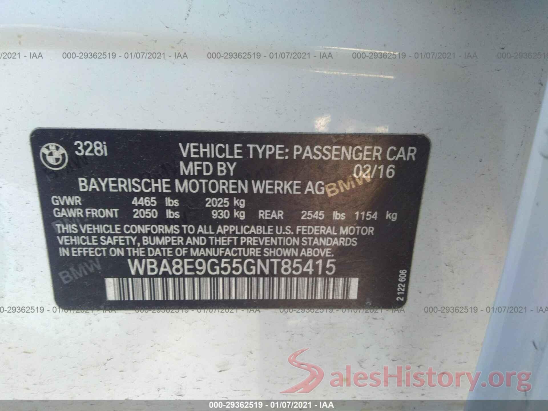 WBA8E9G55GNT85415 2016 BMW 3 SERIES