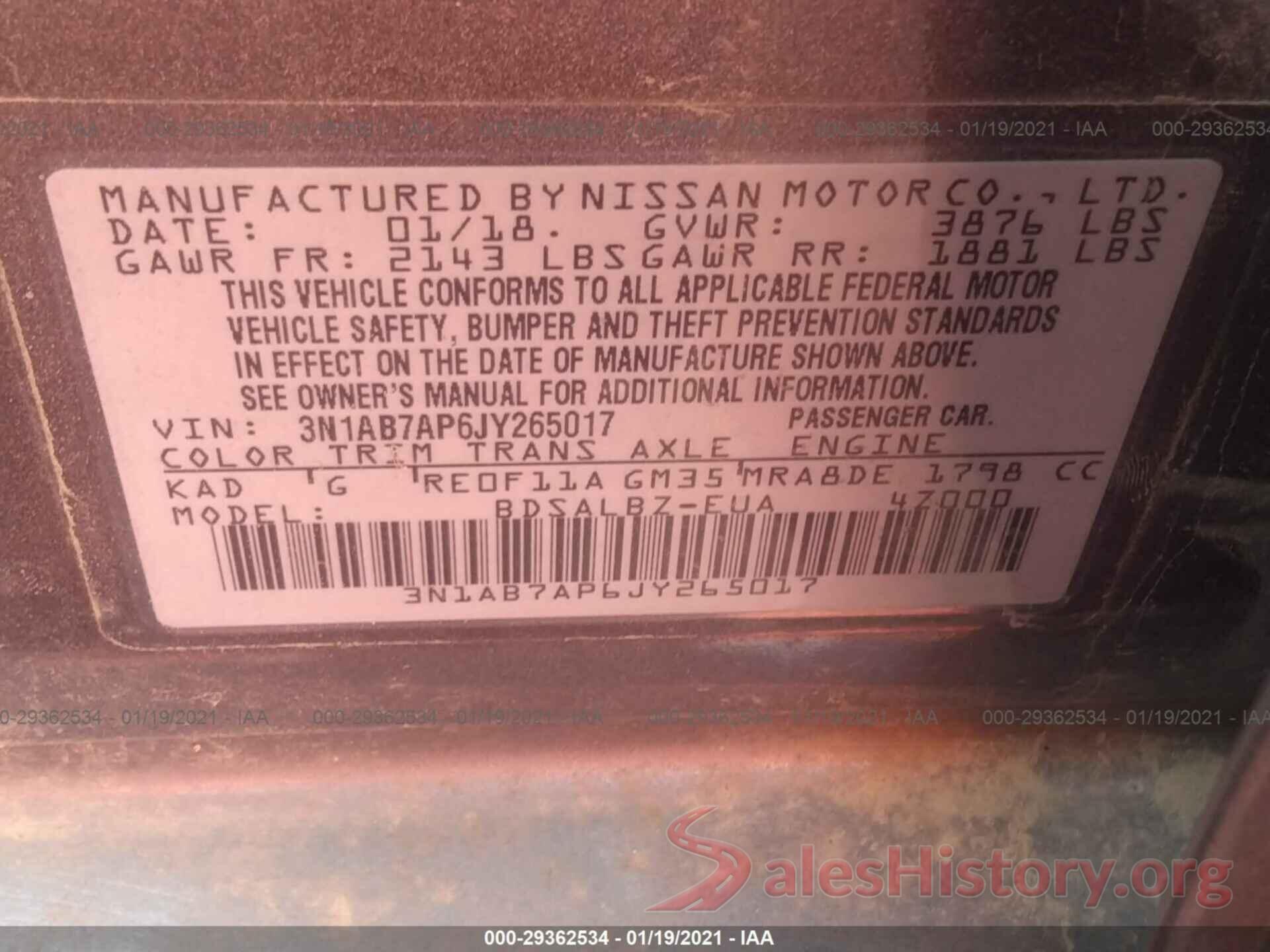 3N1AB7AP6JY265017 2018 NISSAN SENTRA