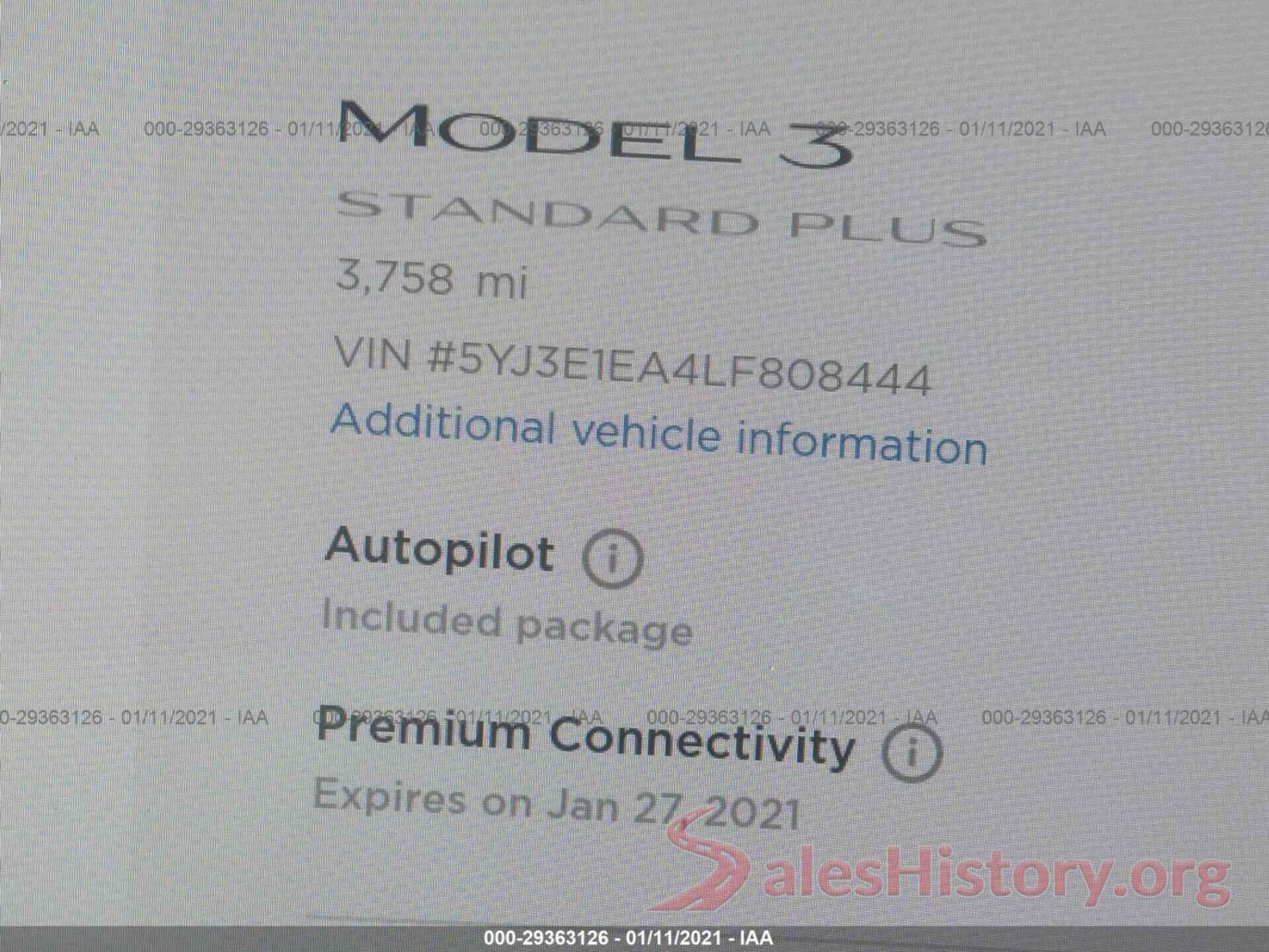 5YJ3E1EA4LF808444 2020 TESLA MODEL 3