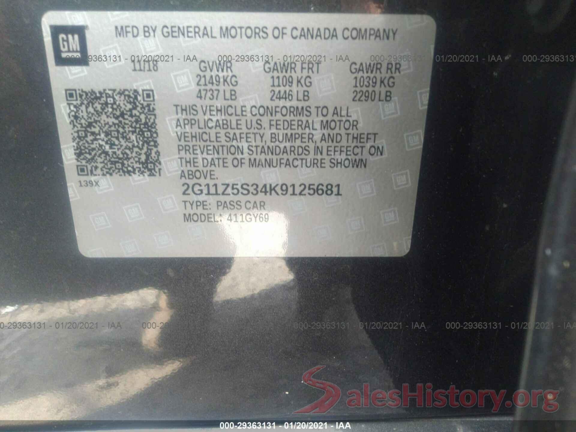 2G11Z5S34K9125681 2019 CHEVROLET IMPALA