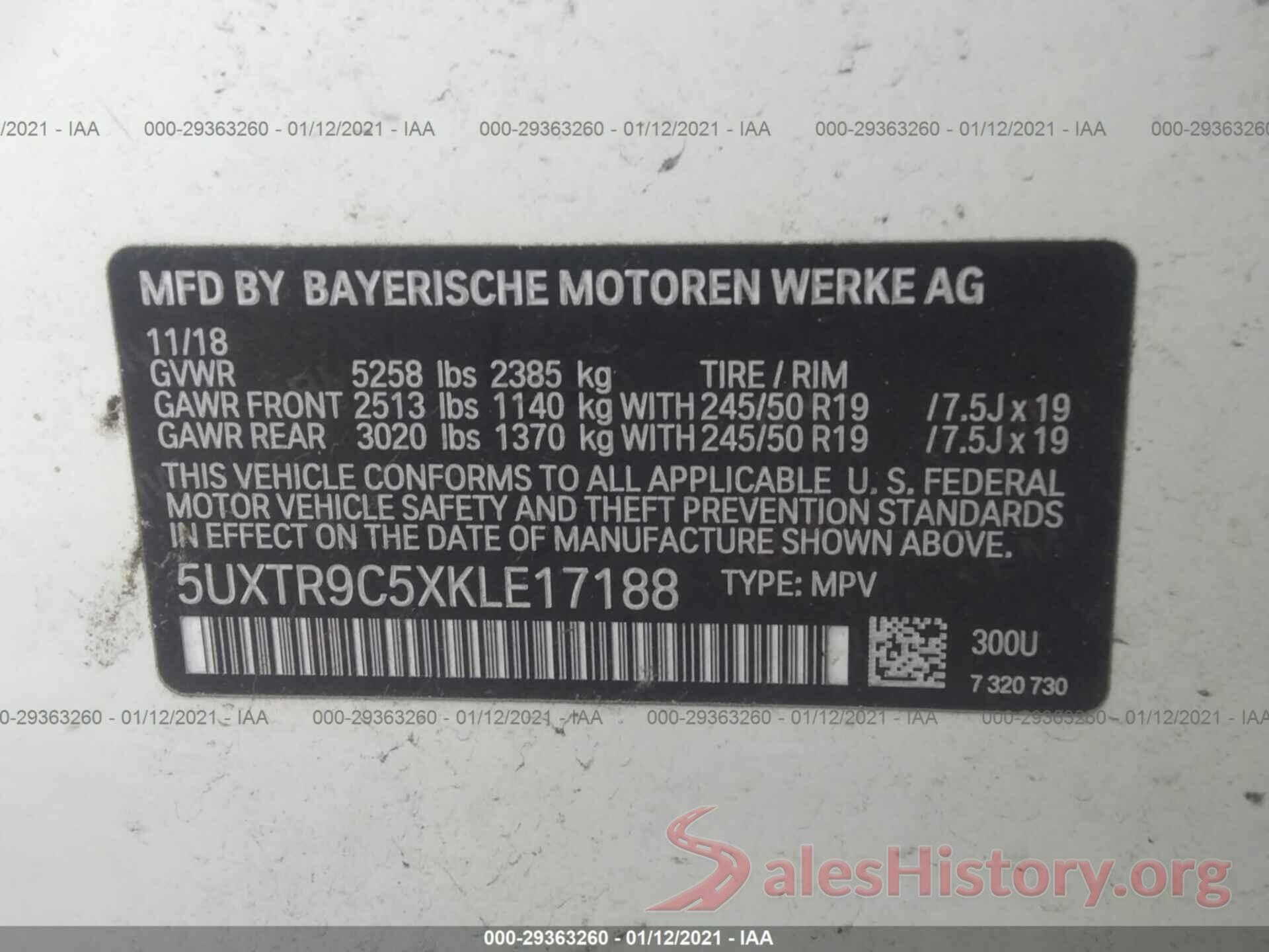 5UXTR9C5XKLE17188 2019 BMW X3