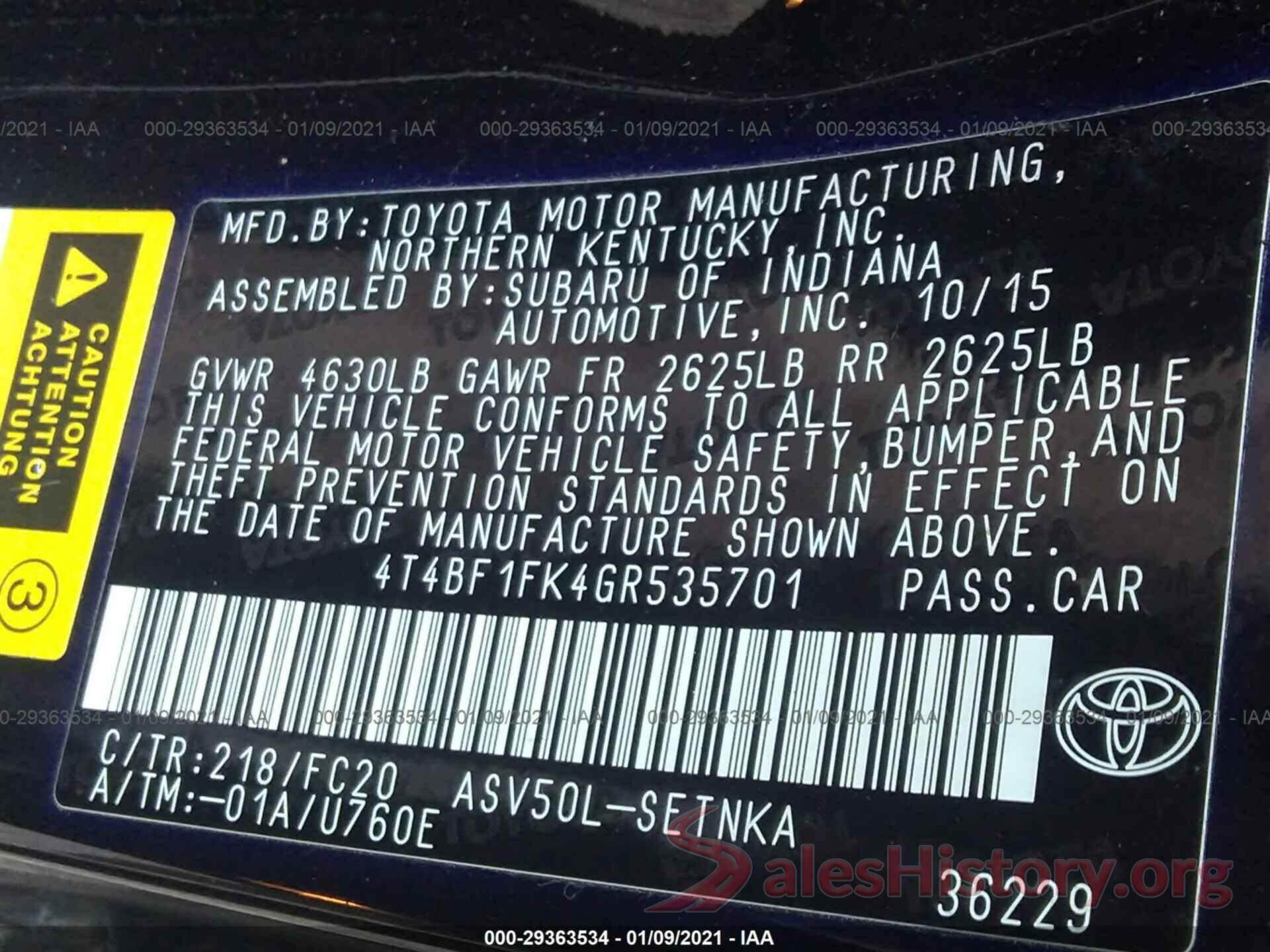 4T4BF1FK4GR535701 2016 TOYOTA CAMRY