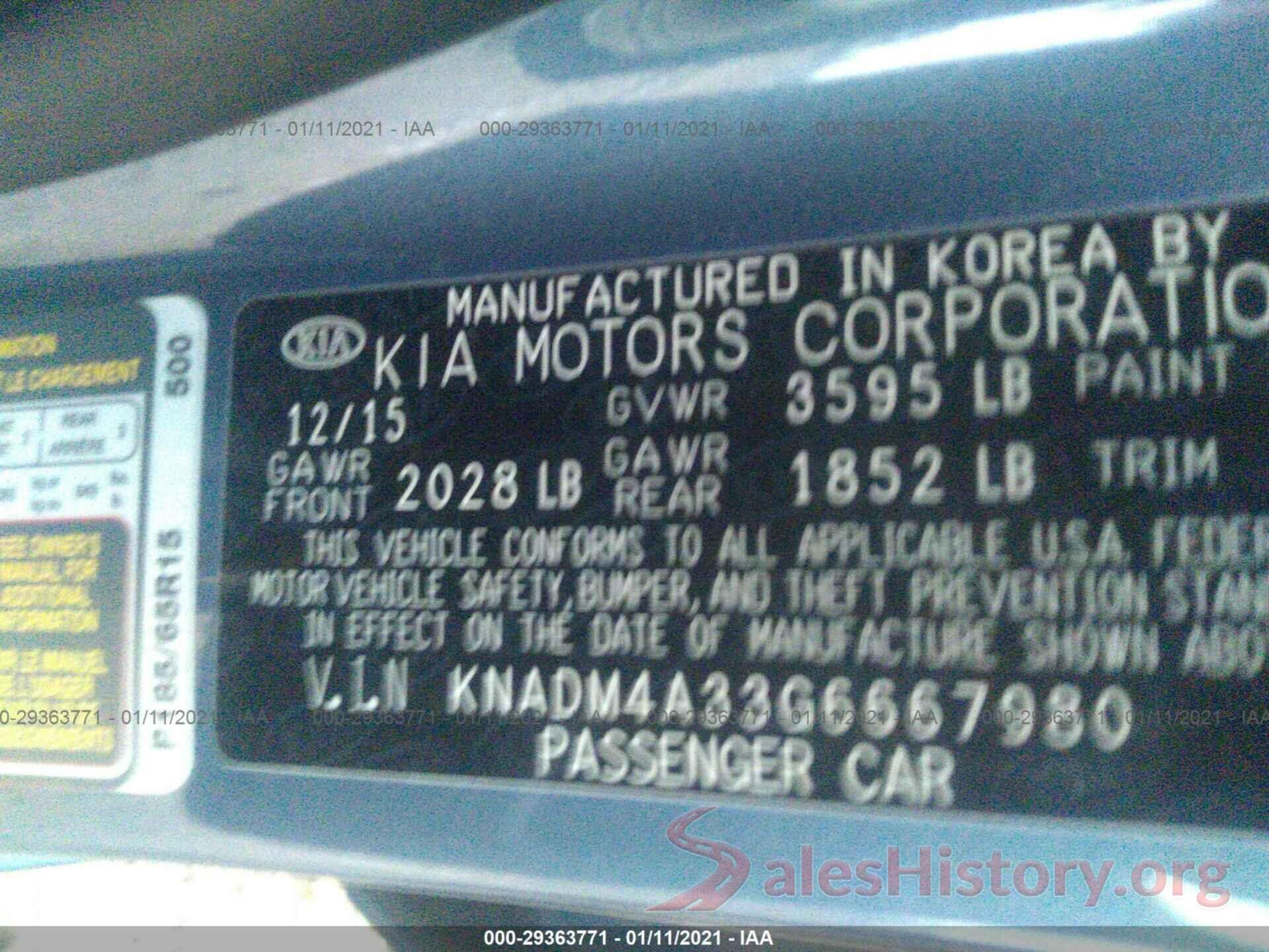 KNADM4A33G6667980 2016 KIA RIO