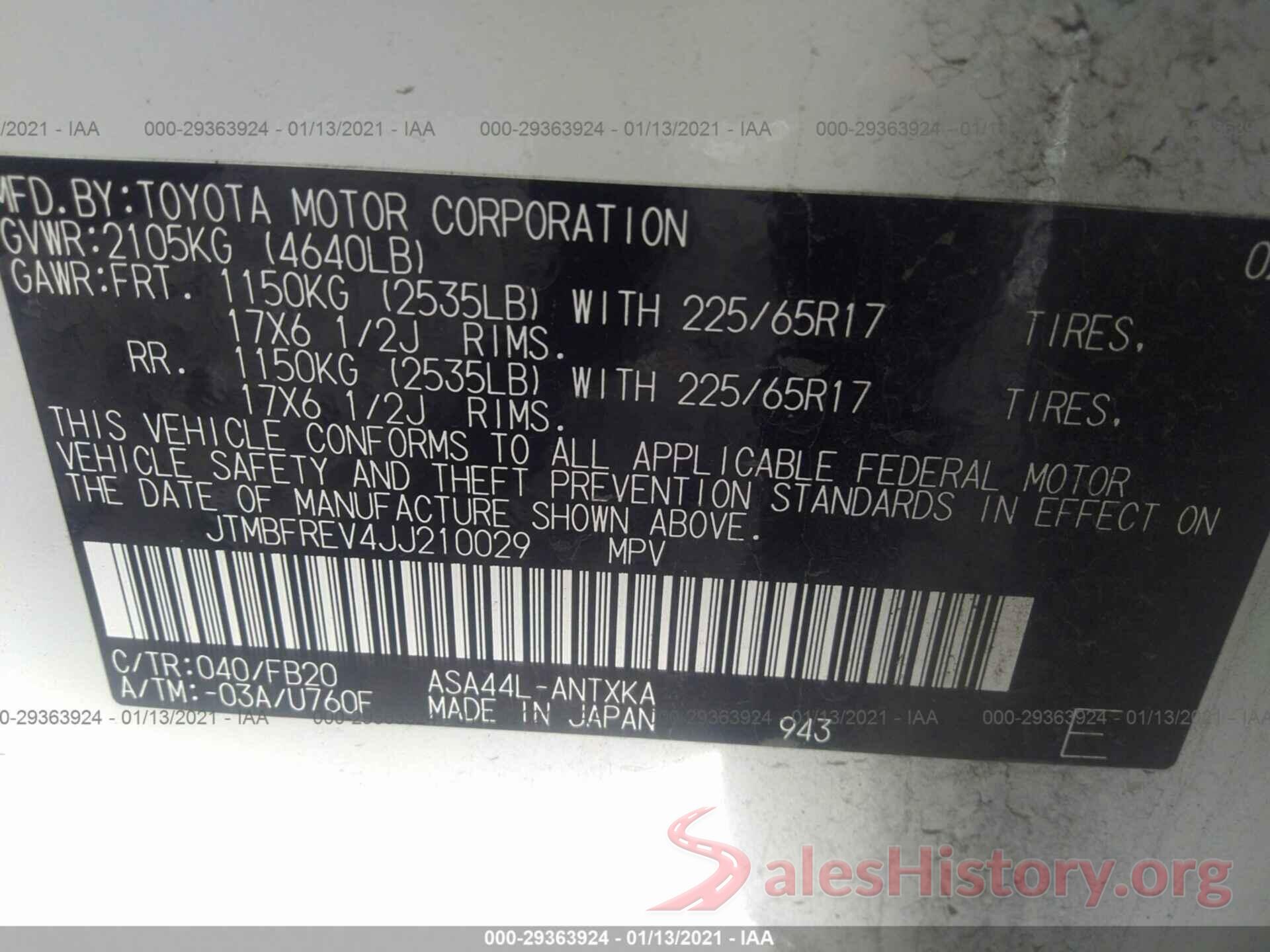 JTMBFREV4JJ210029 2018 TOYOTA RAV4