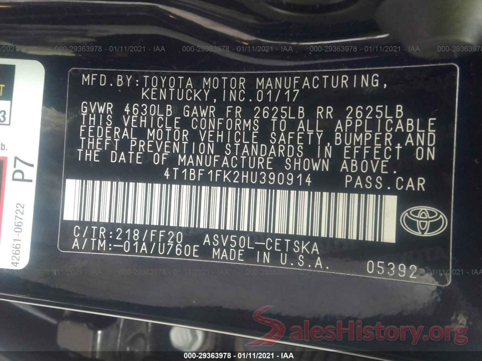 4T1BF1FK2HU390914 2017 TOYOTA CAMRY