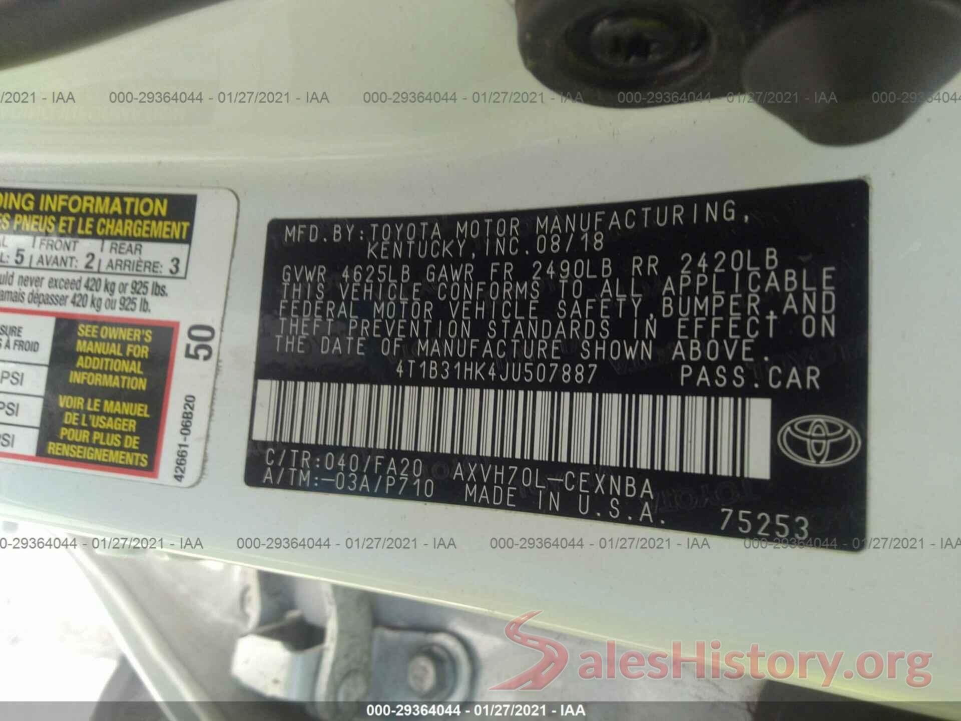 4T1B31HK4JU507887 2018 TOYOTA CAMRY