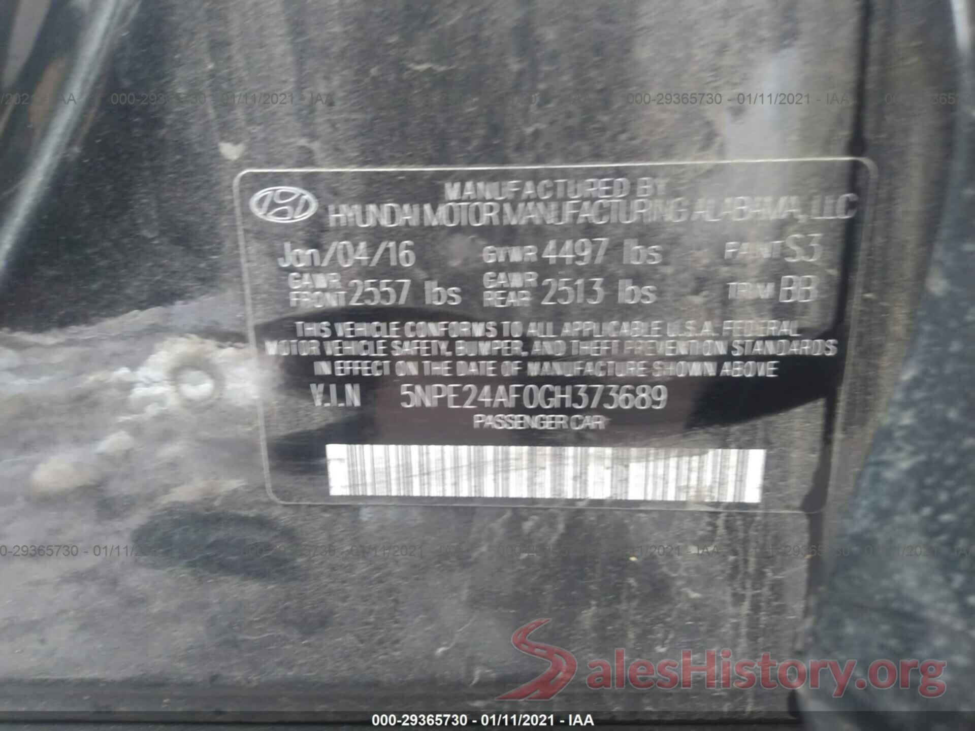 5NPE24AF0GH373689 2016 HYUNDAI SONATA