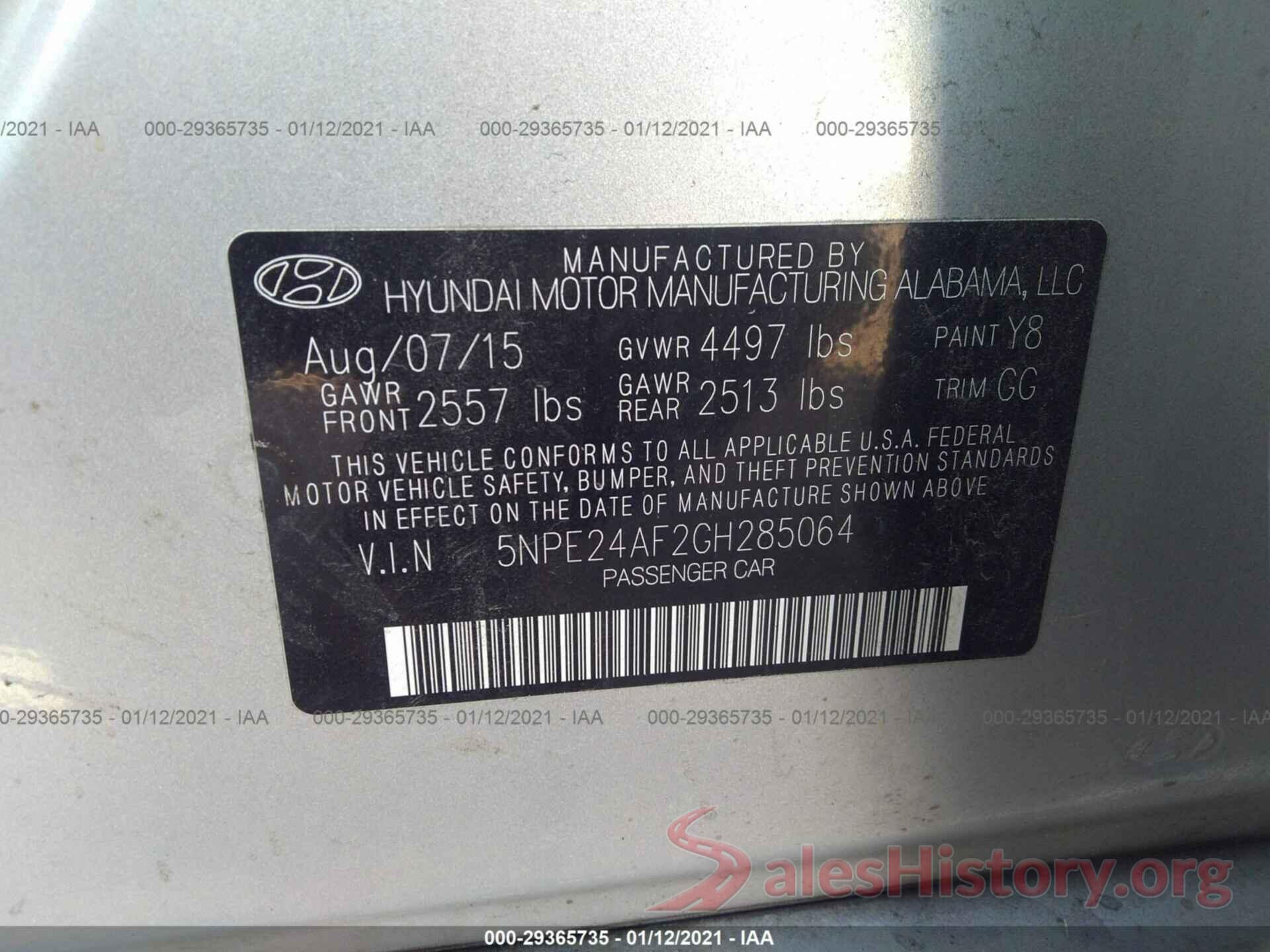 5NPE24AF2GH285064 2016 HYUNDAI SONATA