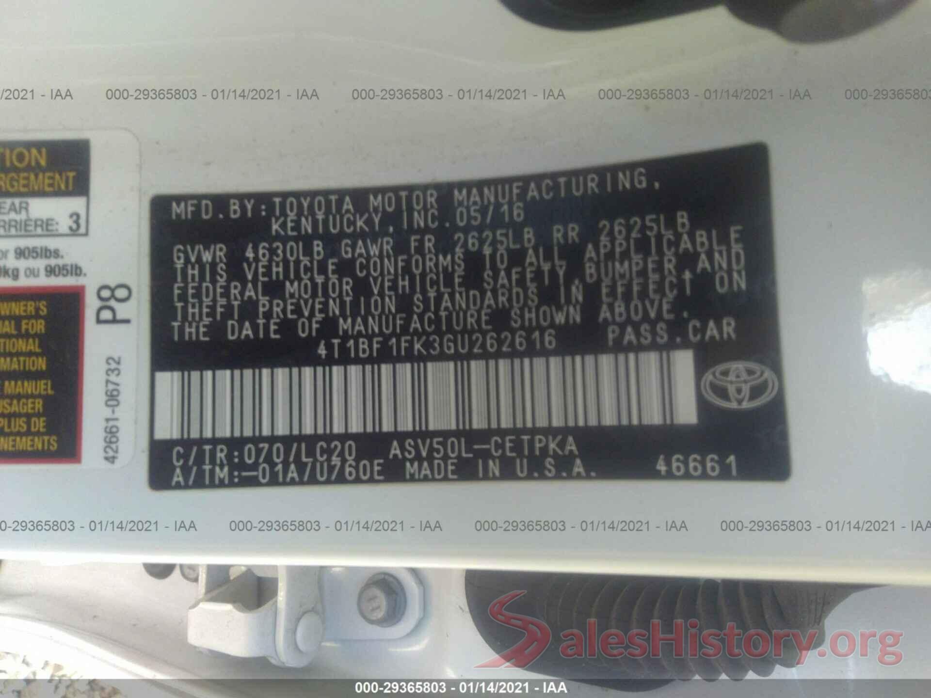 4T1BF1FK3GU262616 2016 TOYOTA CAMRY