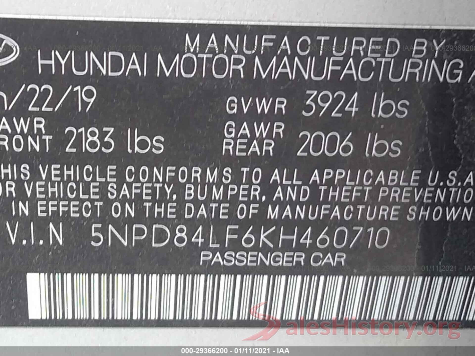 5NPD84LF6KH460710 2019 HYUNDAI ELANTRA