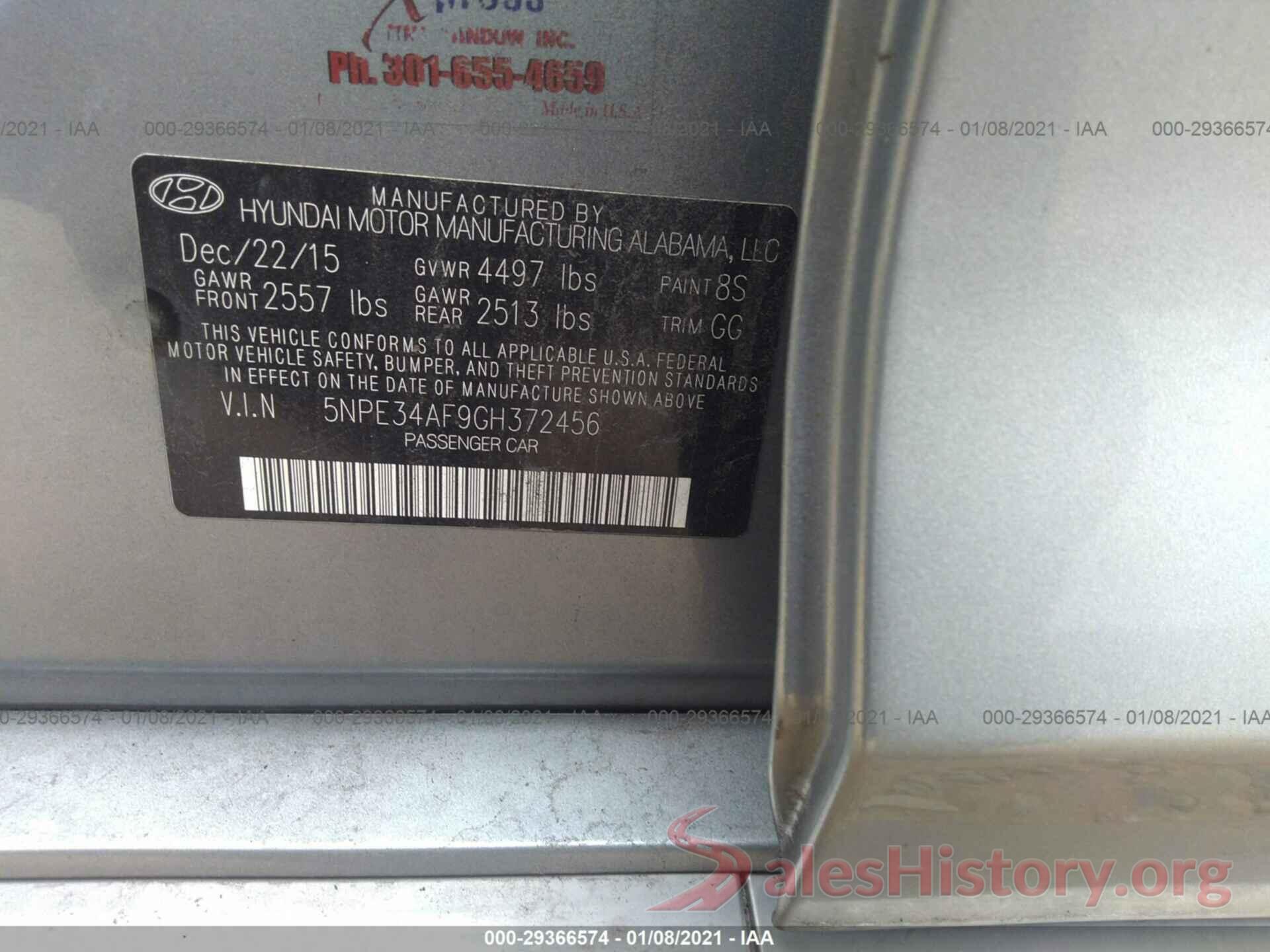 5NPE34AF9GH372456 2016 HYUNDAI SONATA