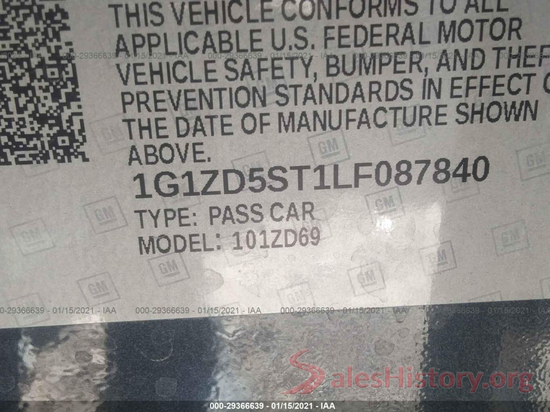 1G1ZD5ST1LF087840 2020 CHEVROLET MALIBU