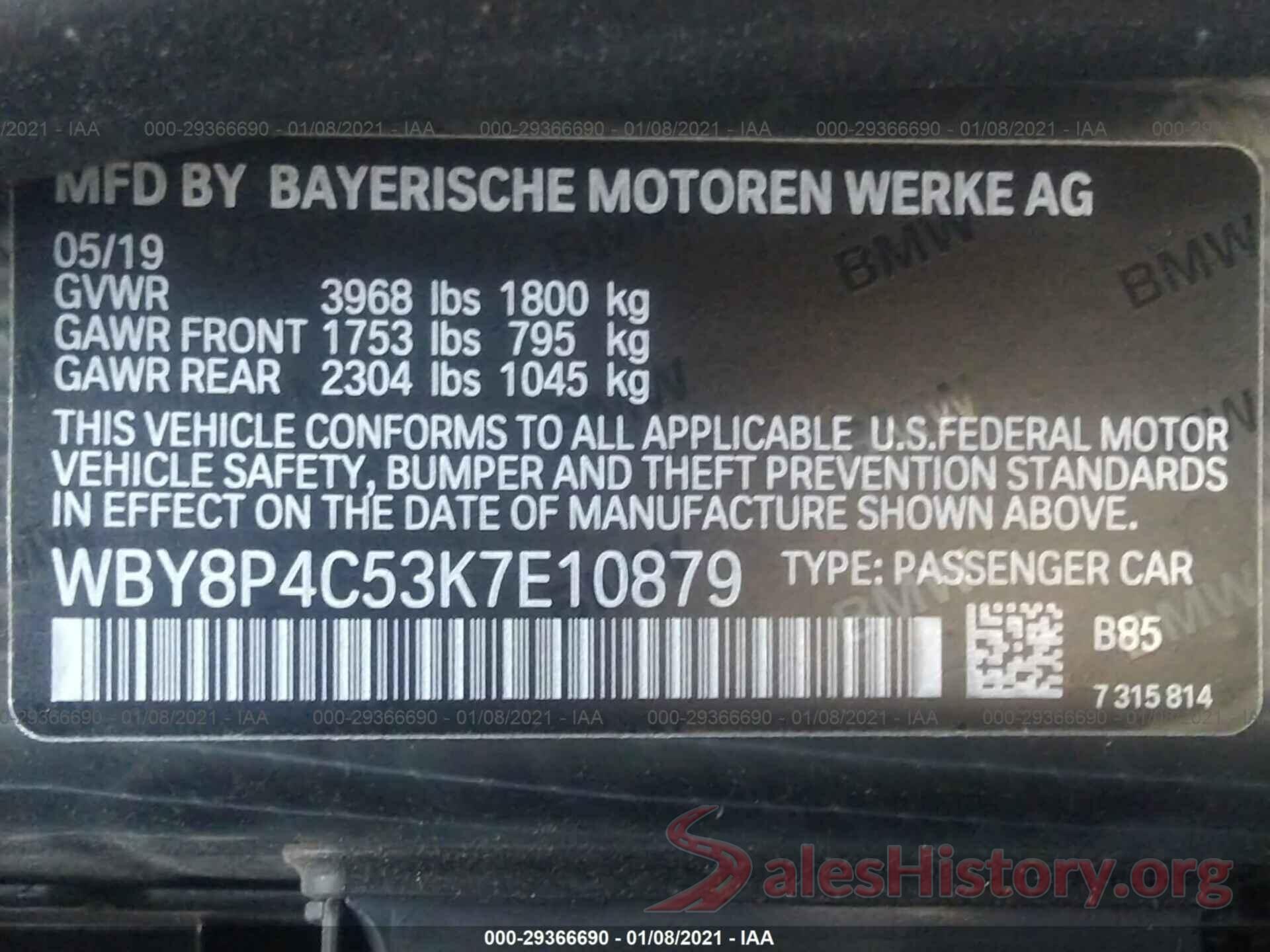 WBY8P4C53K7E10879 2019 BMW I3