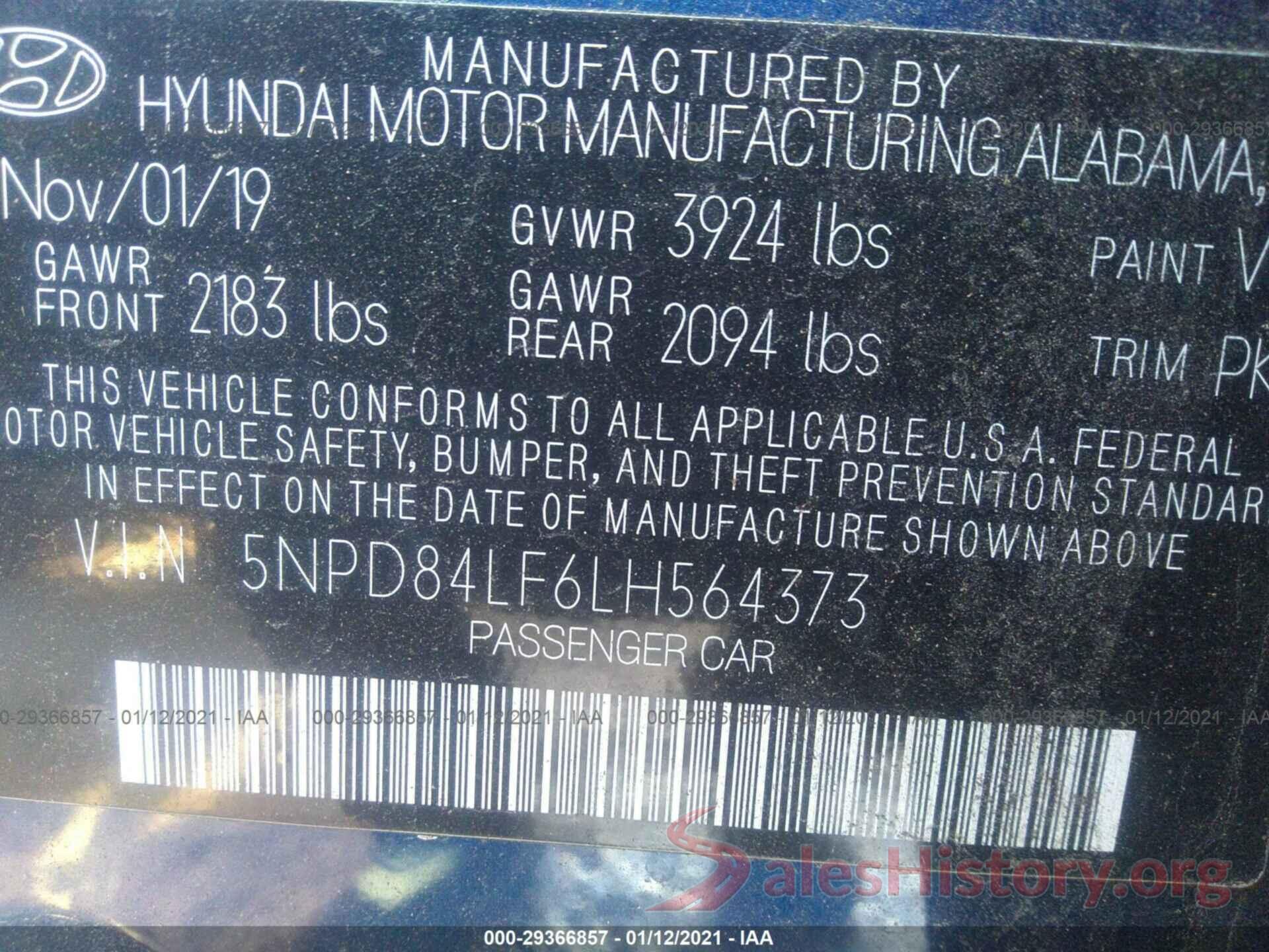 5NPD84LF6LH564373 2020 HYUNDAI ELANTRA