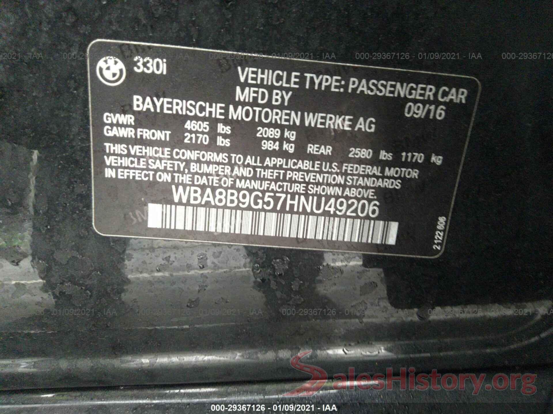 WBA8B9G57HNU49206 2017 BMW 3 SERIES