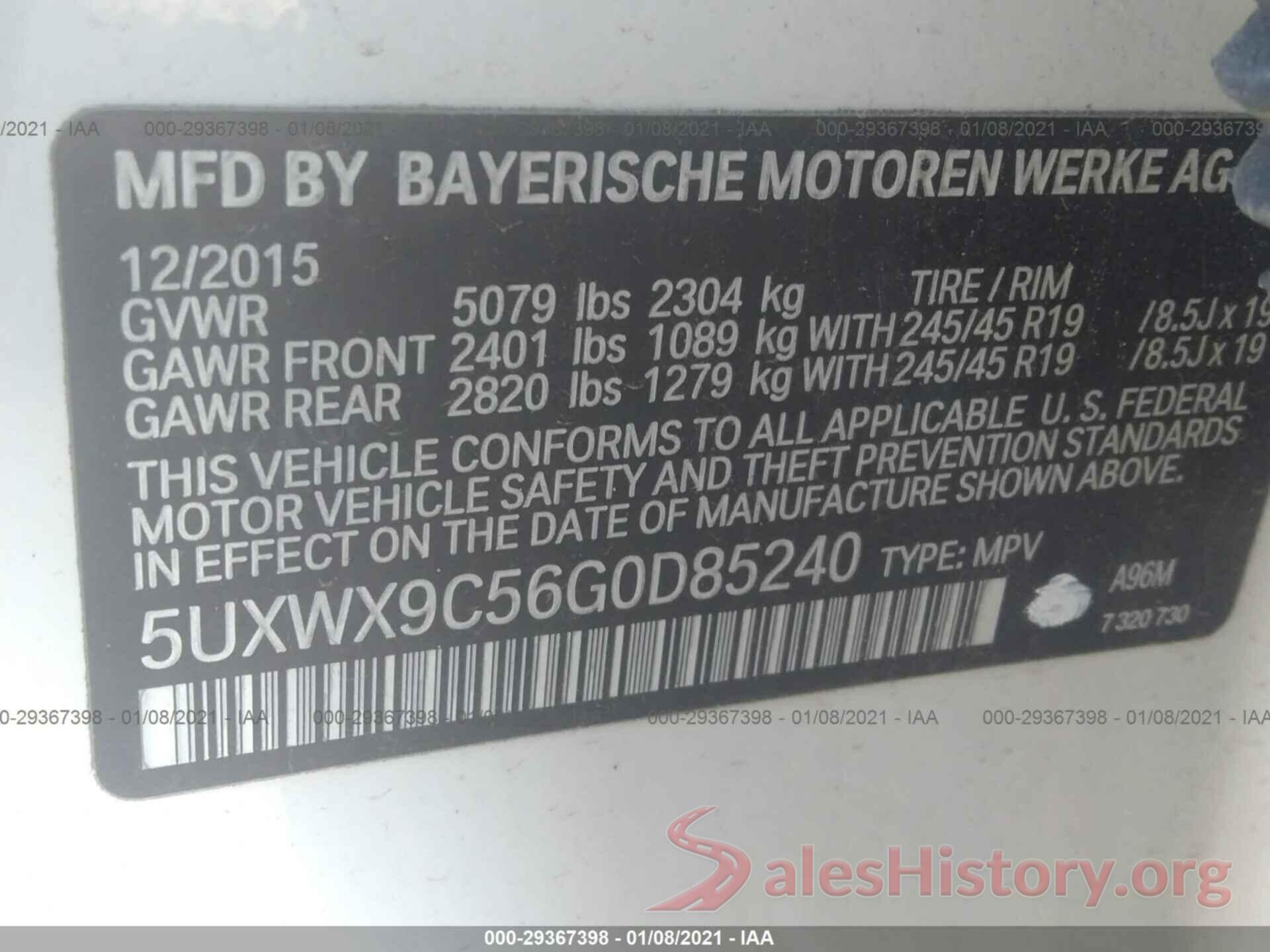 5UXWX9C56G0D85240 2016 BMW X3