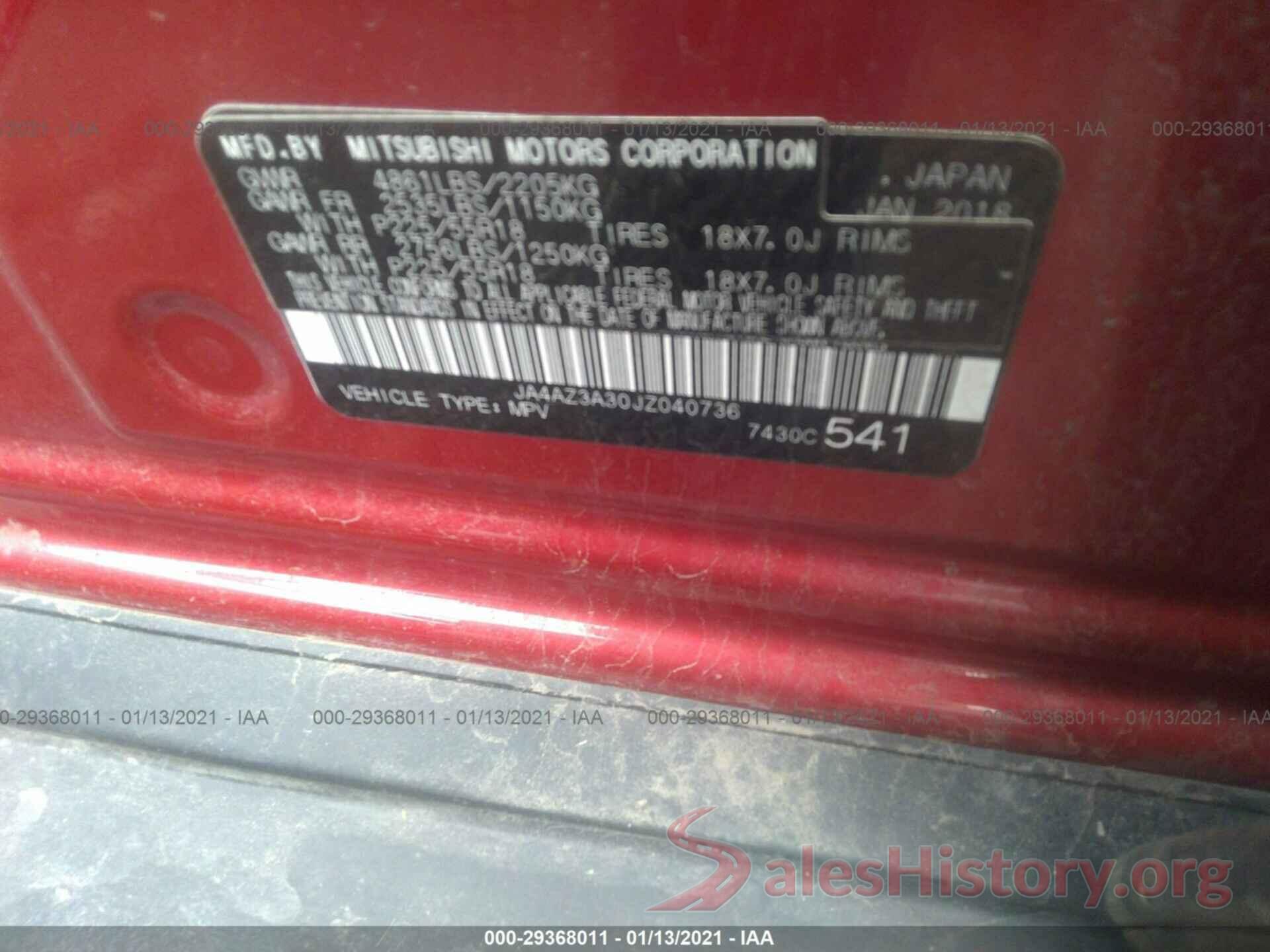 JA4AZ3A30JZ040736 2018 MITSUBISHI OUTLANDER