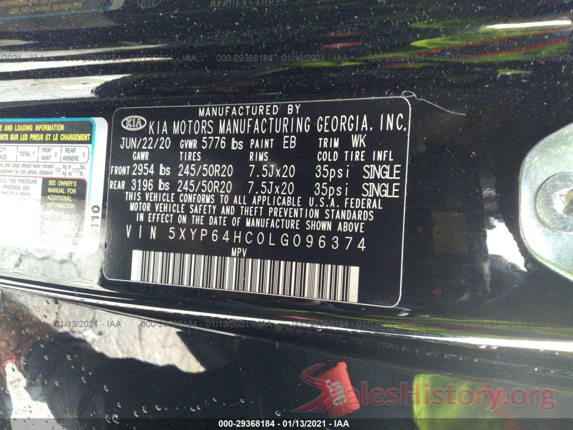 5XYP64HC0LG096374 2020 KIA TELLURIDE