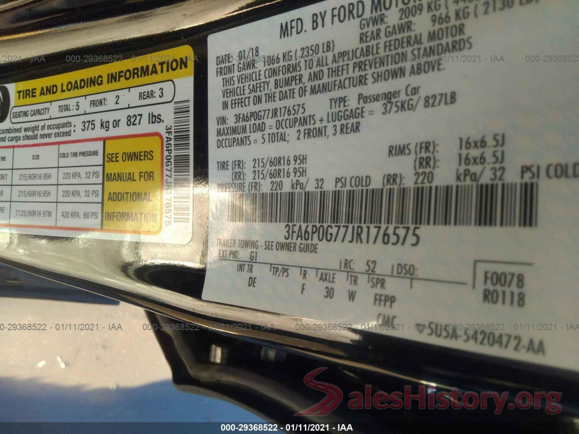 3FA6P0G77JR176575 2018 FORD FUSION