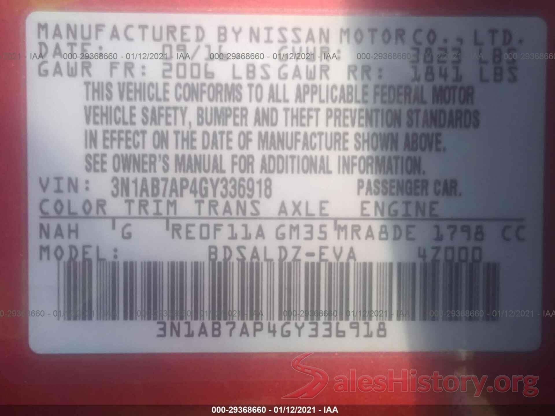 3N1AB7AP4GY336918 2016 NISSAN SENTRA