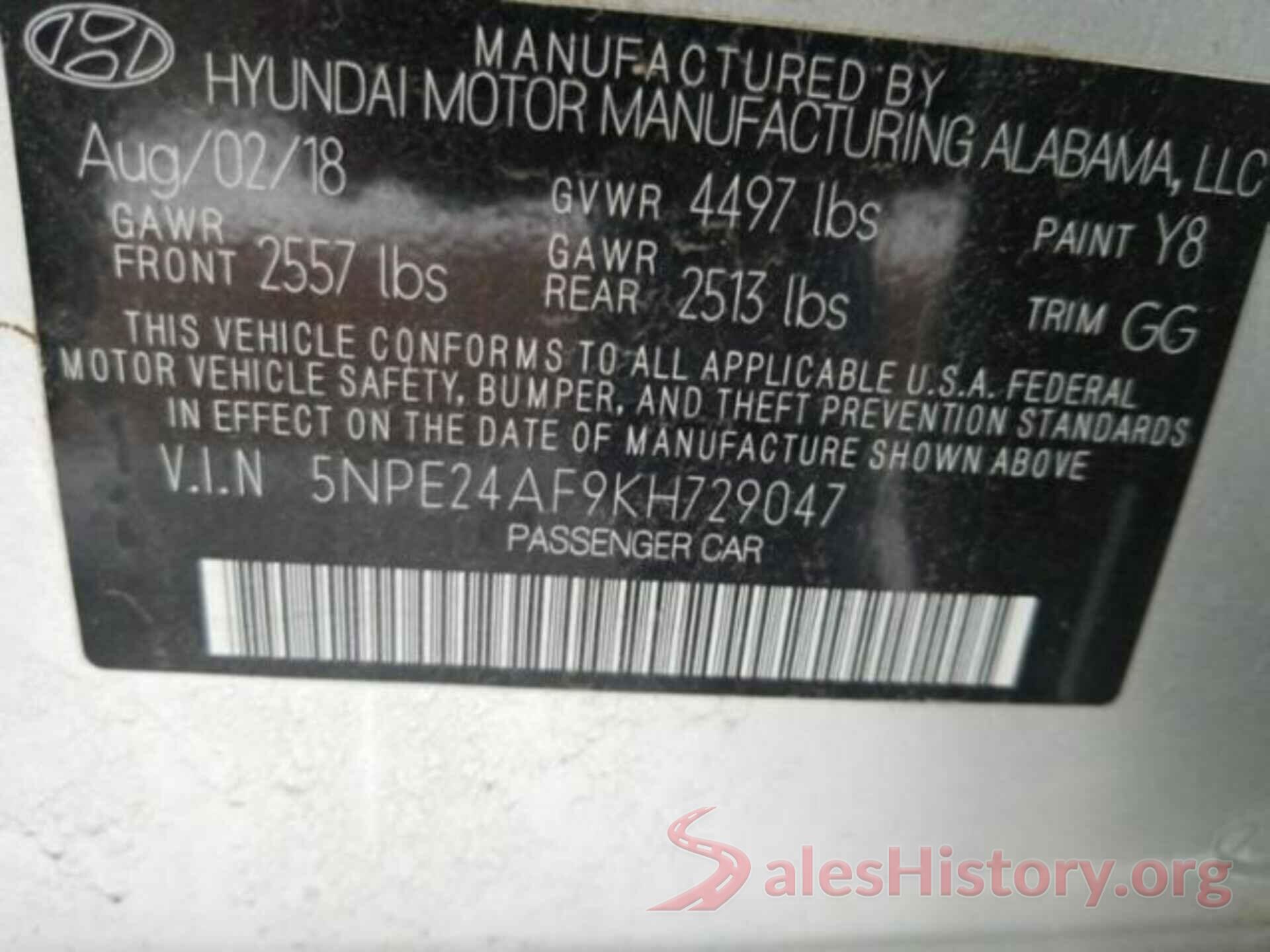 5NPE24AF9KH729047 2019 HYUNDAI SONATA