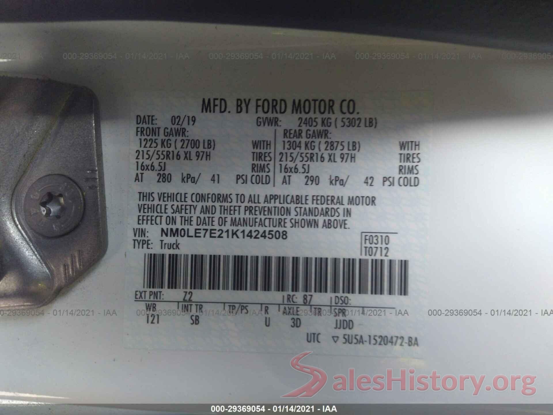 NM0LE7E21K1424508 2019 FORD TRANSIT CONNECT VAN