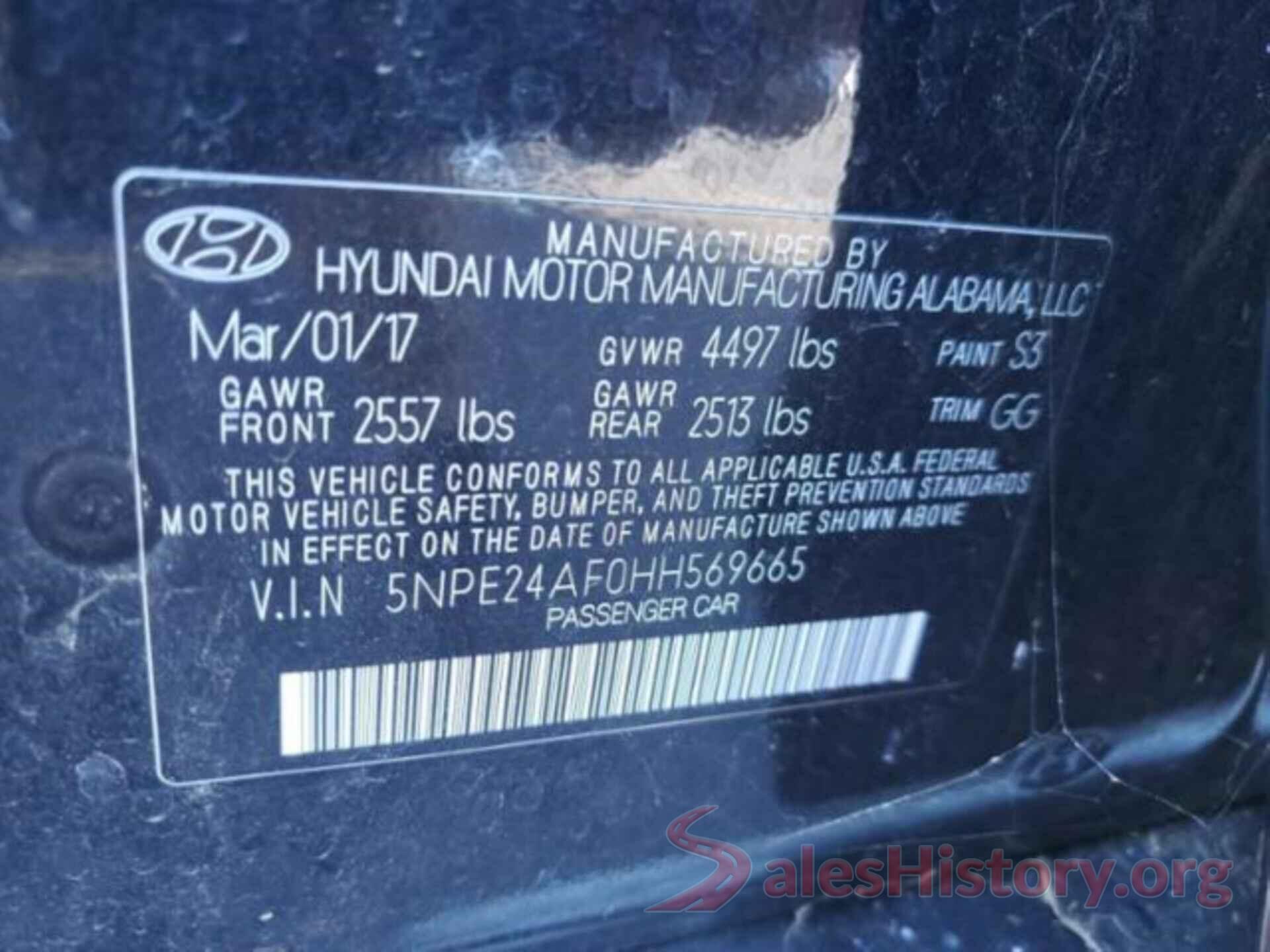 5NPE24AF0HH569665 2017 HYUNDAI SONATA