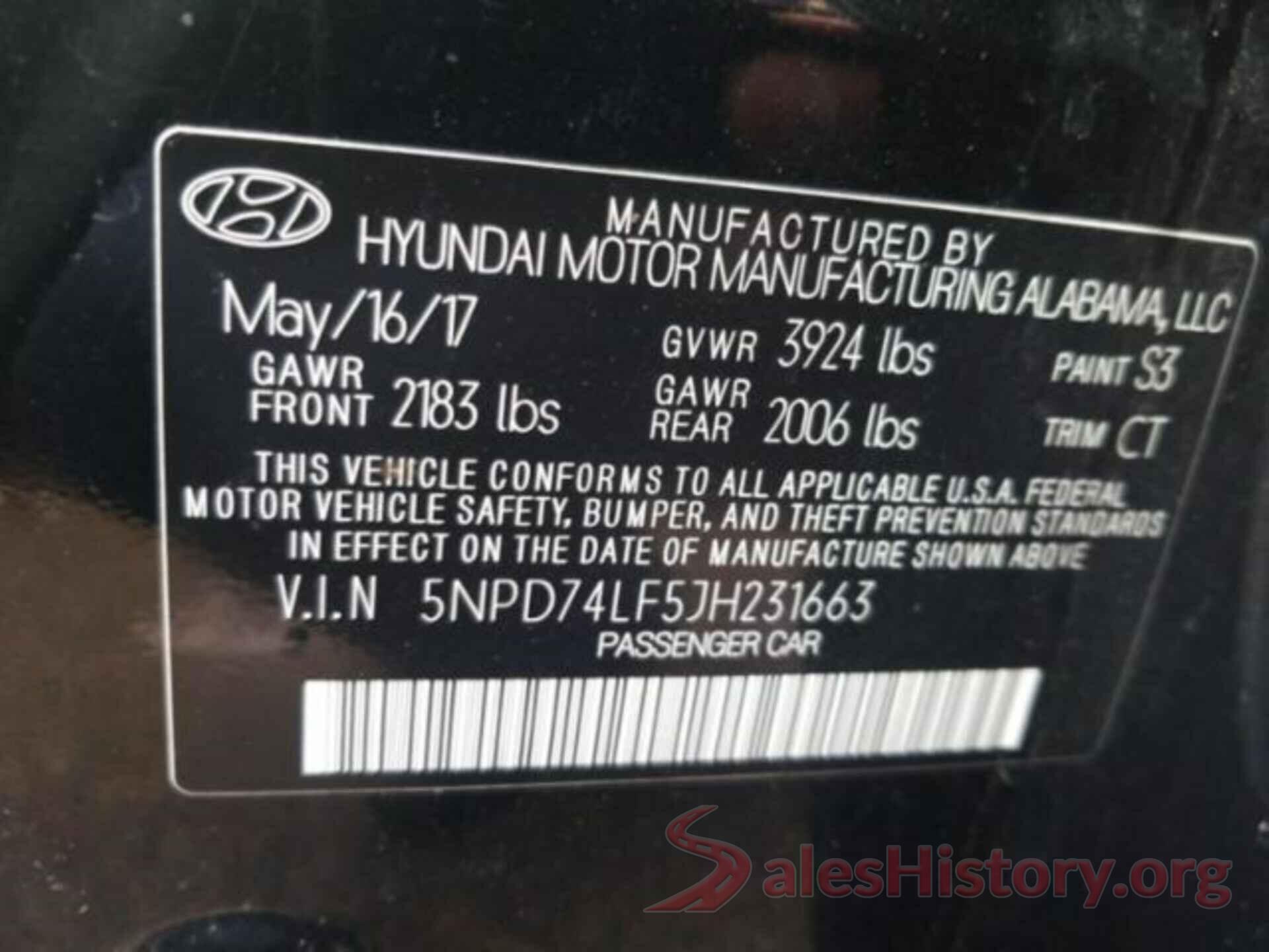 5NPD74LF5JH231663 2018 HYUNDAI ELANTRA