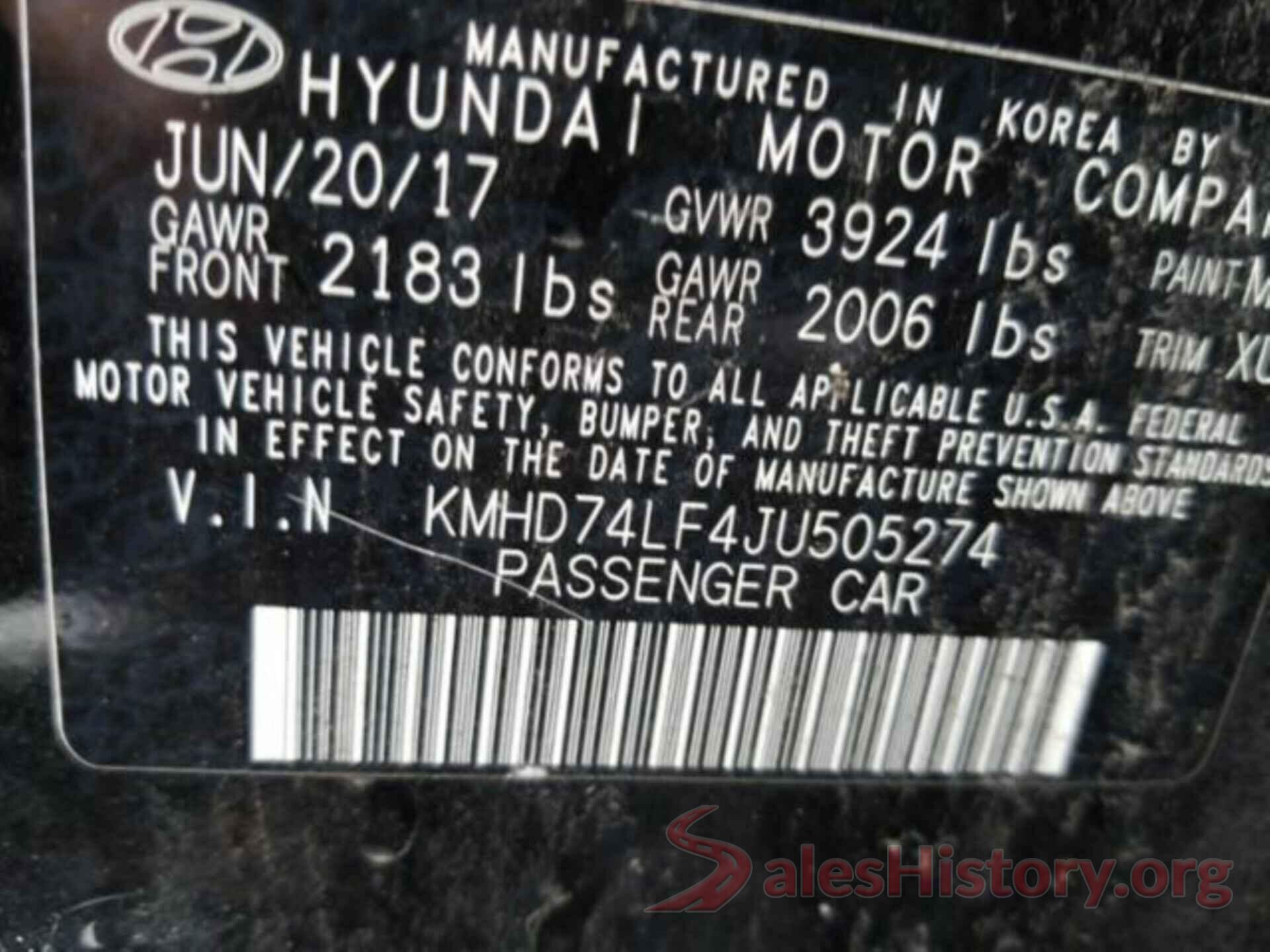 KMHD74LF4JU505274 2018 HYUNDAI ELANTRA