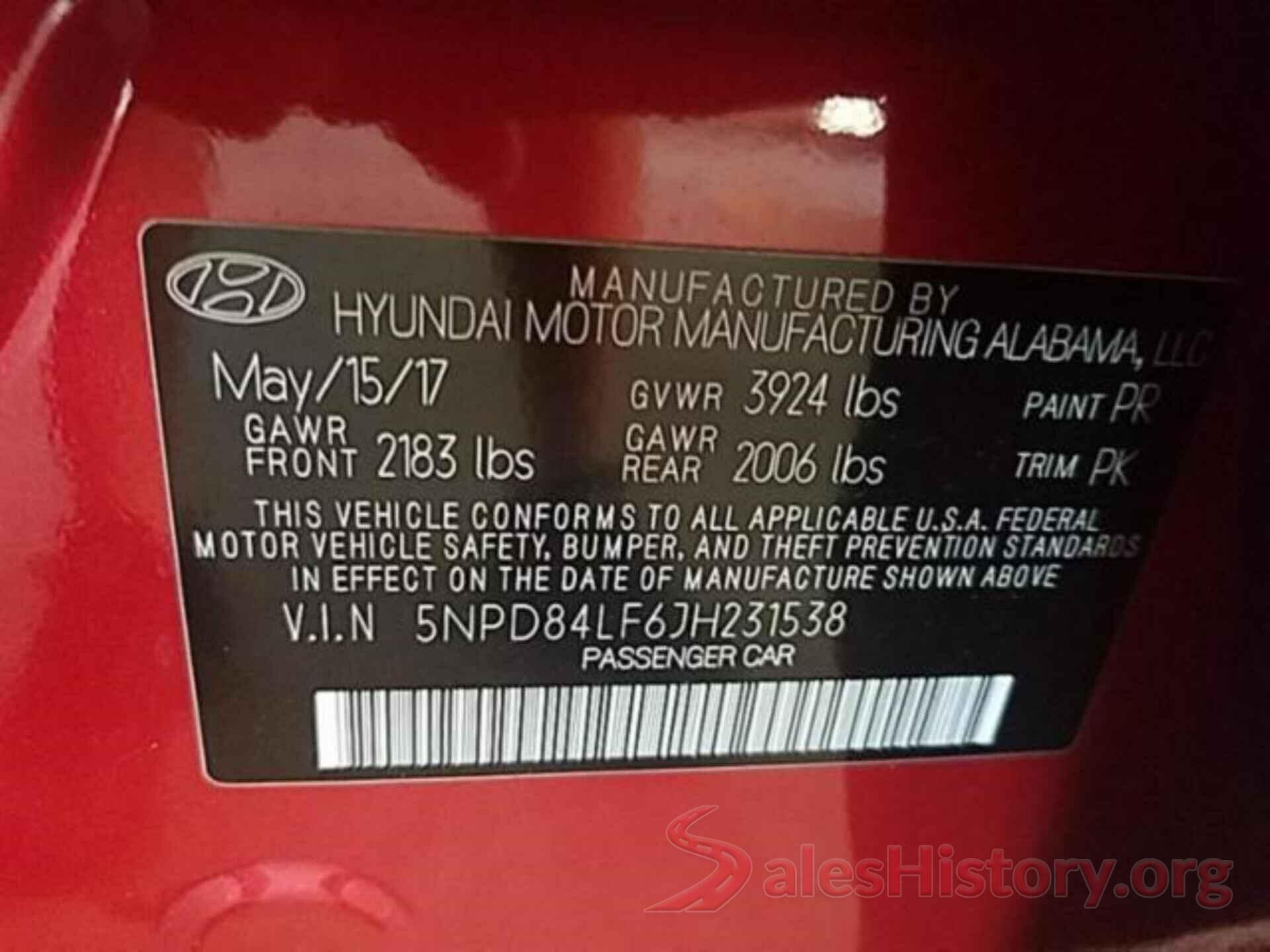 5NPD84LF6JH231538 2018 HYUNDAI ELANTRA