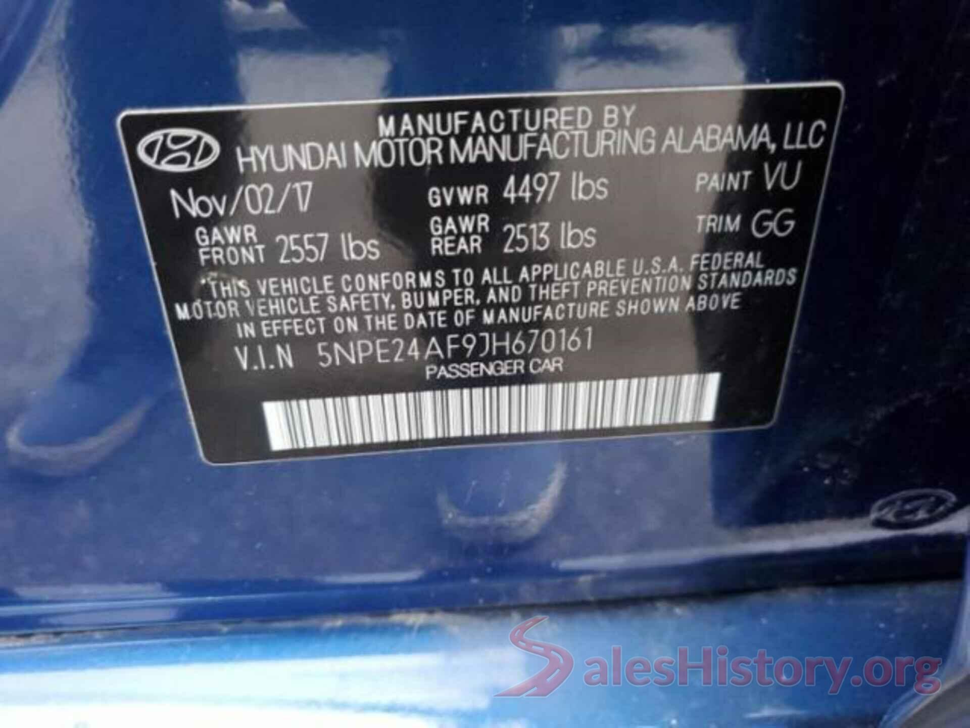 5NPE24AF9JH670161 2018 HYUNDAI SONATA