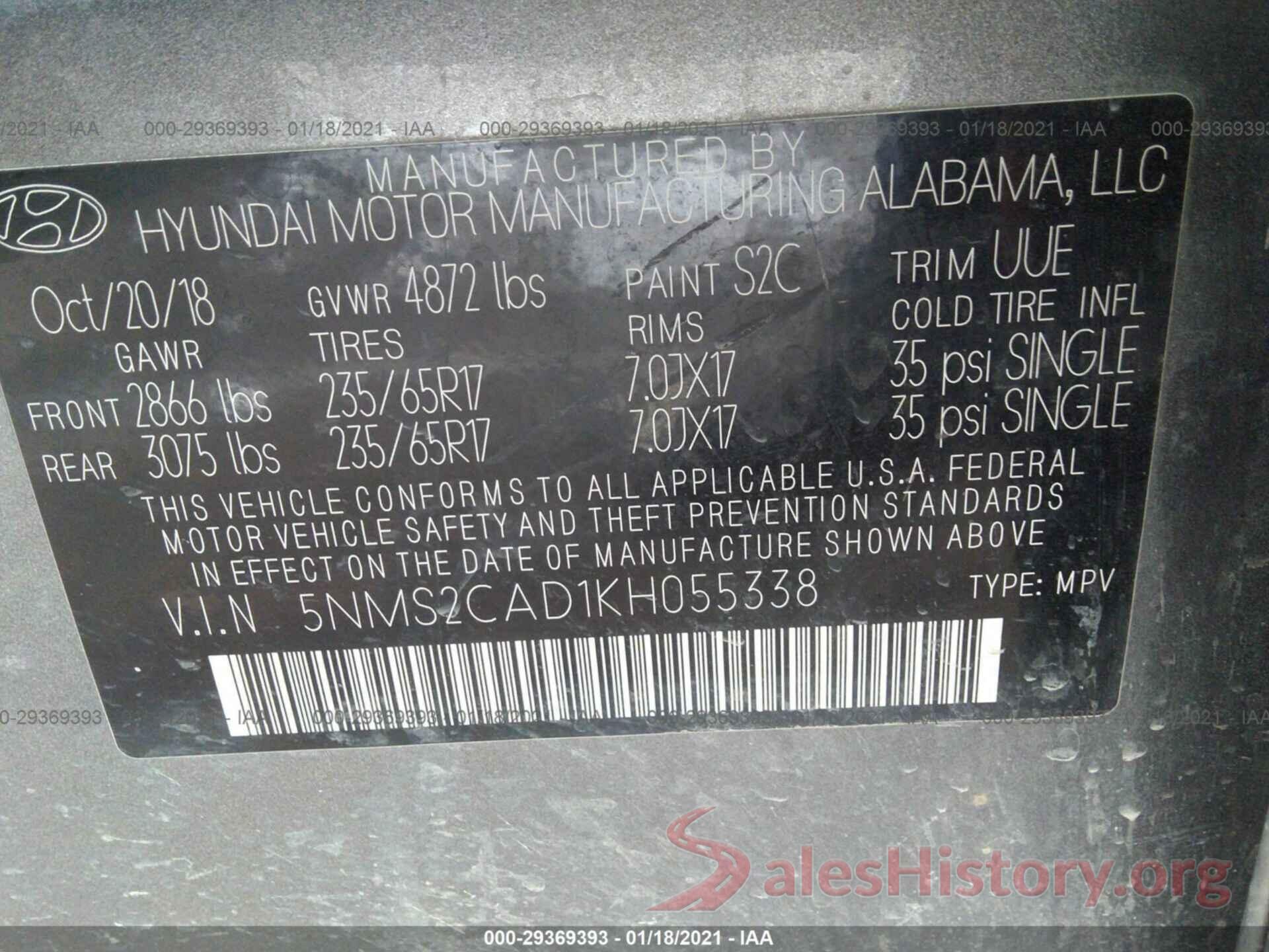 5NMS2CAD1KH055338 2019 HYUNDAI SANTA FE