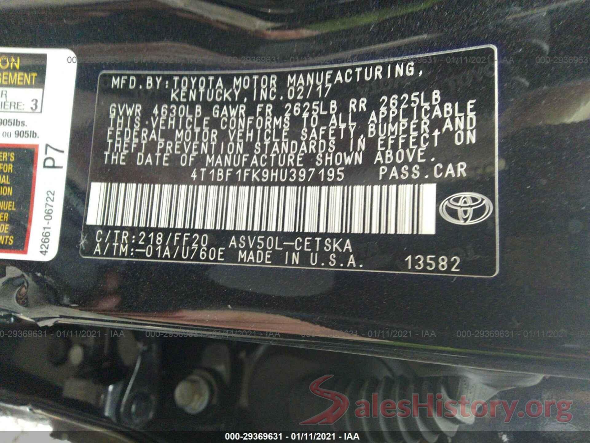 4T1BF1FK9HU397195 2017 TOYOTA CAMRY