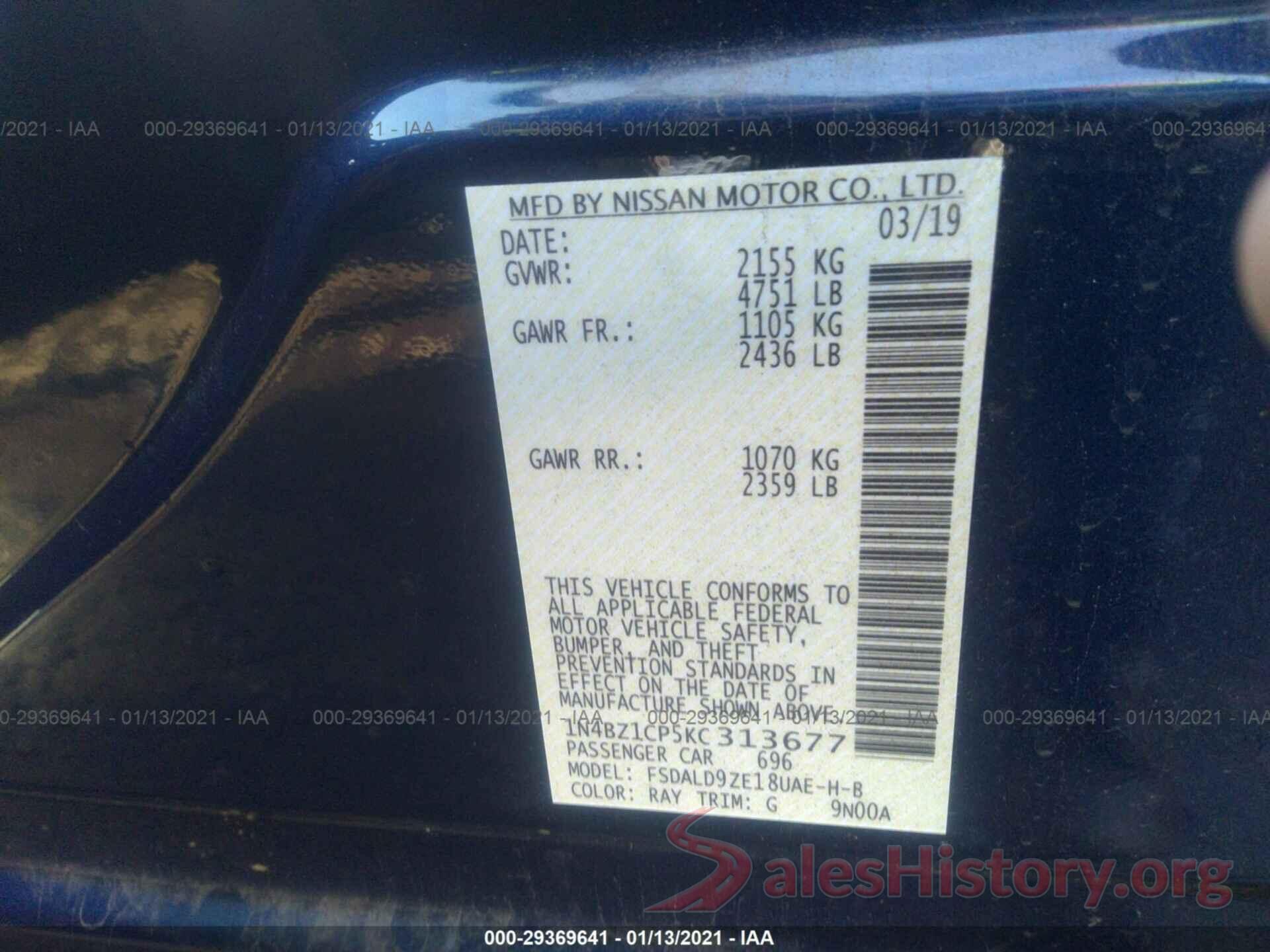 1N4BZ1CP5KC313677 2019 NISSAN LEAF