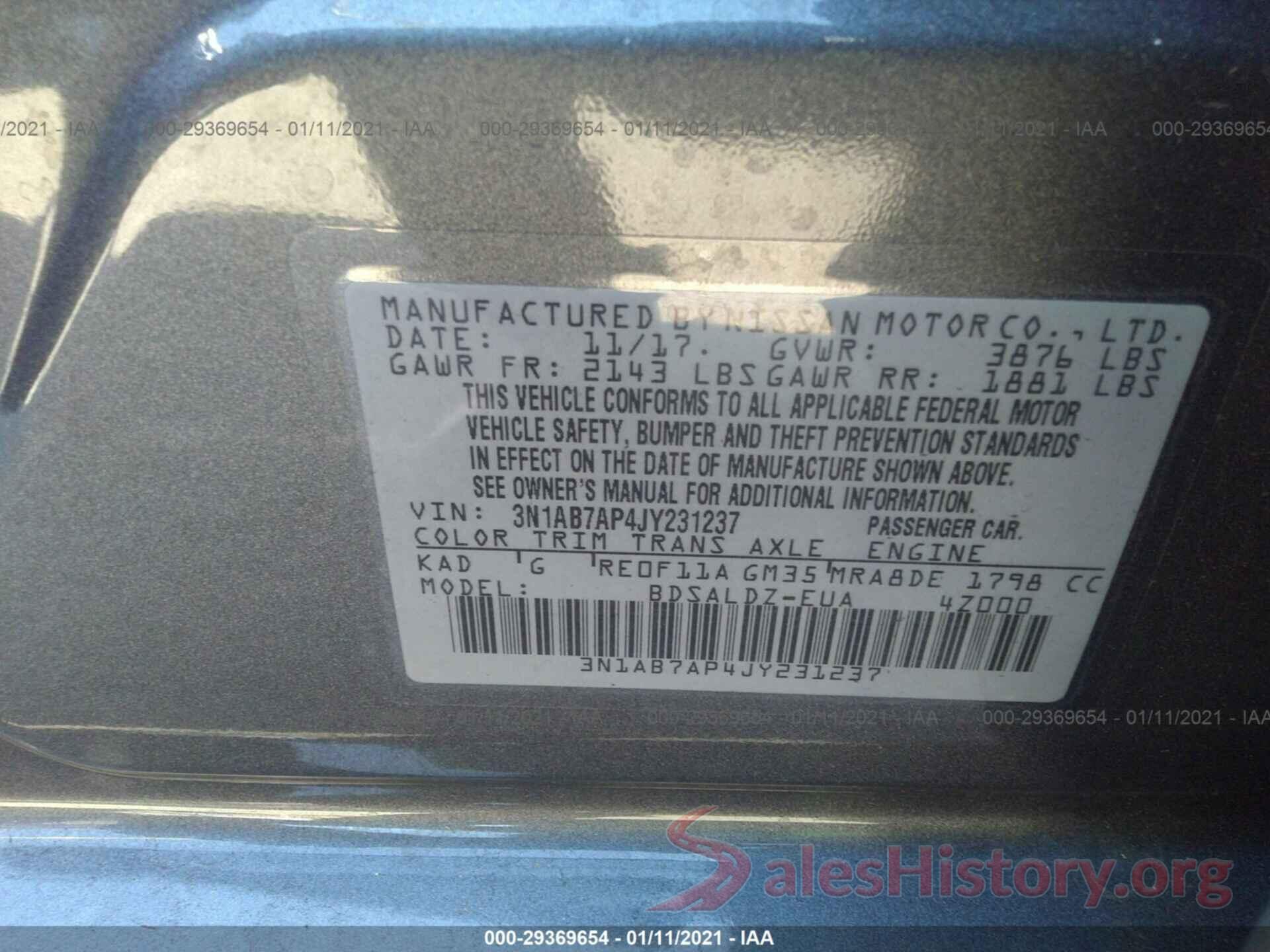 3N1AB7AP4JY231237 2018 NISSAN SENTRA