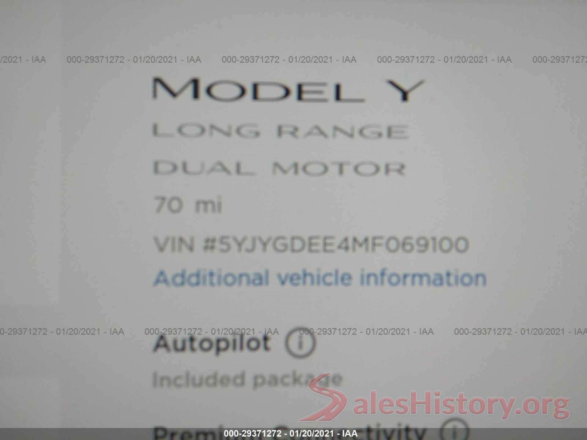 5YJYGDEE4MF069100 2021 TESLA MODEL Y