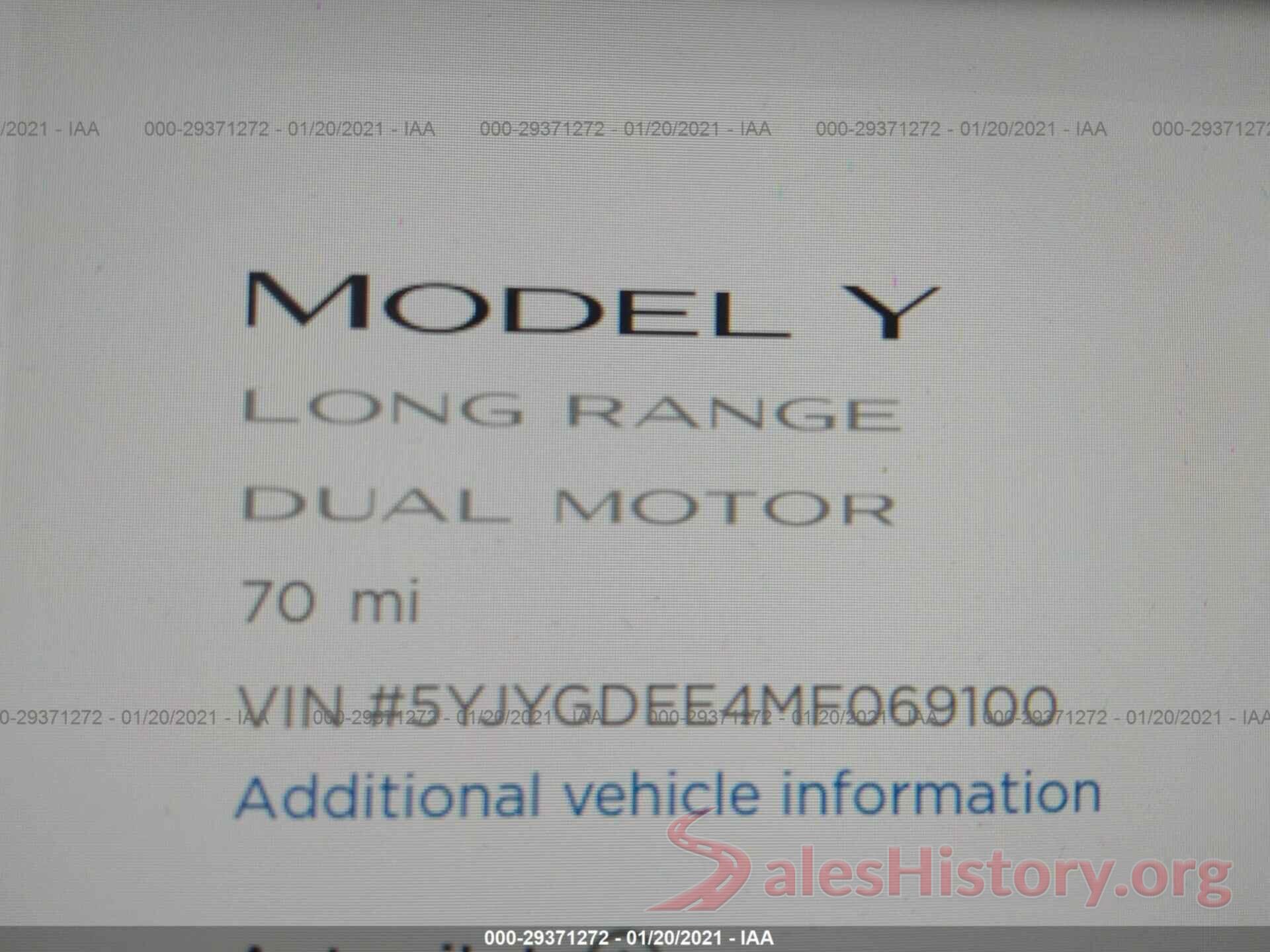 5YJYGDEE4MF069100 2021 TESLA MODEL Y