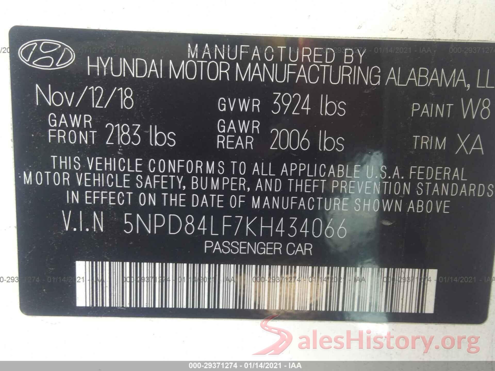 5NPD84LF7KH434066 2019 HYUNDAI ELANTRA