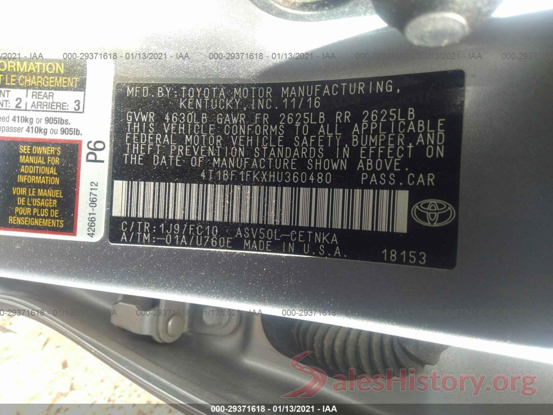 4T1BF1FKXHU360480 2017 TOYOTA CAMRY