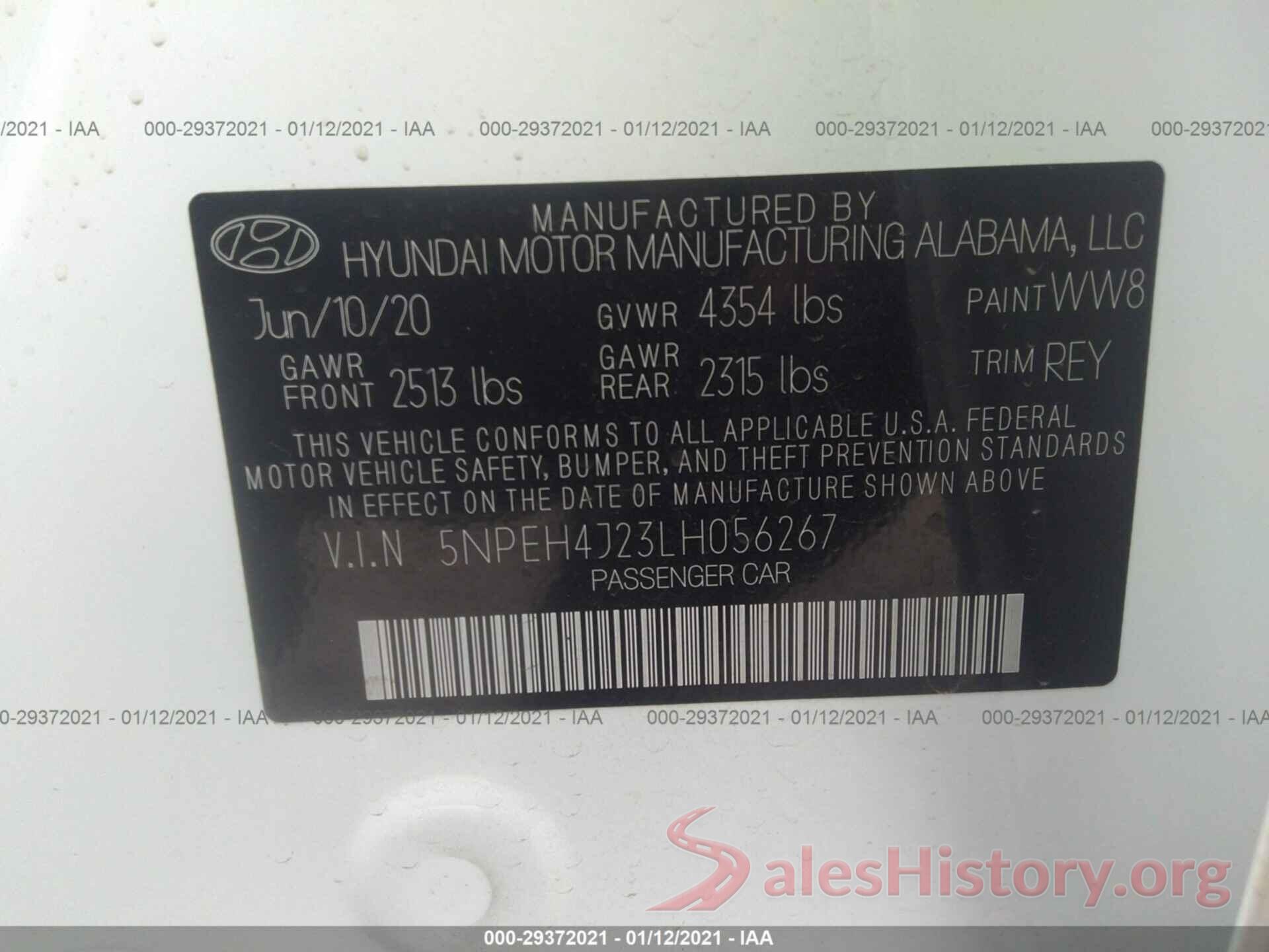 5NPEH4J23LH056267 2020 HYUNDAI SONATA