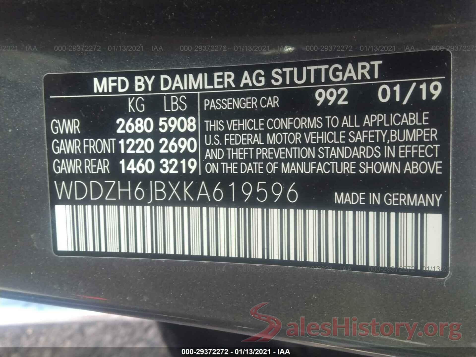 WDDZH6JBXKA619596 2019 MERCEDES-BENZ E-CLASS