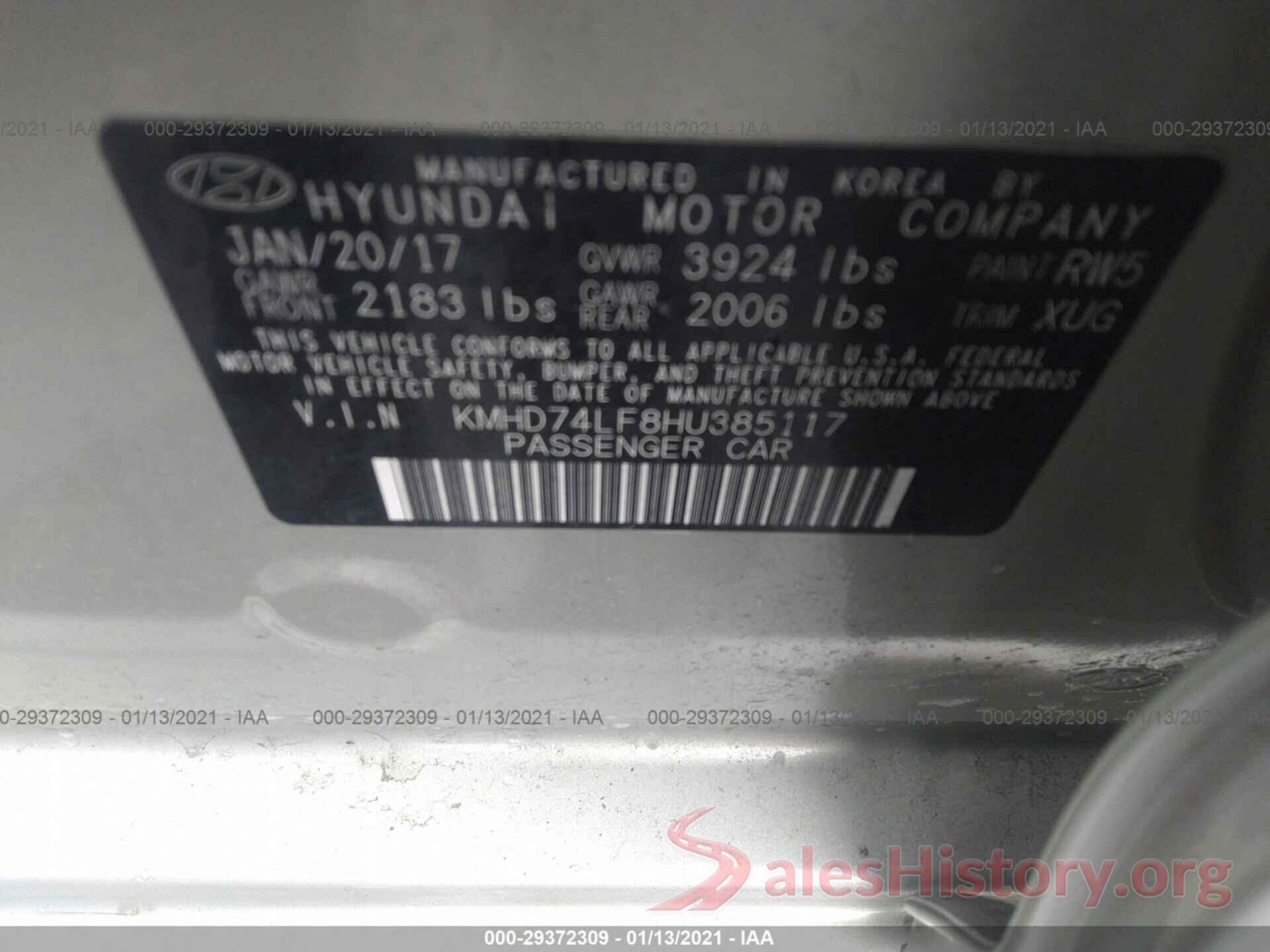 KMHD74LF8HU385117 2017 HYUNDAI ELANTRA