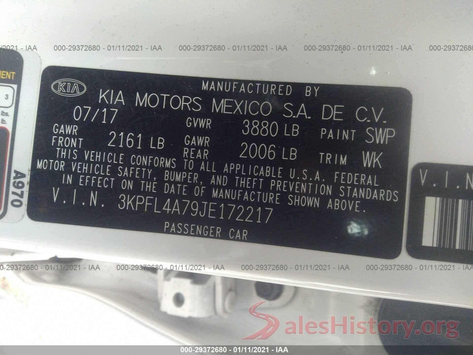 3KPFL4A79JE172217 2018 KIA FORTE